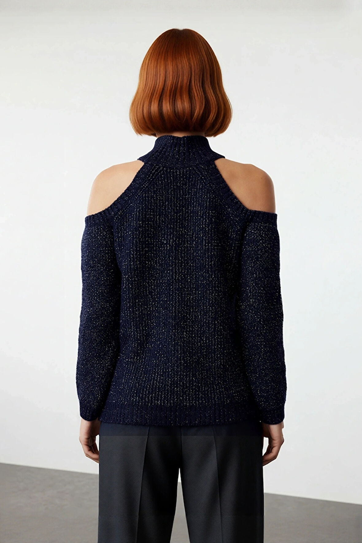 Kadınlara Özel Simli Selanik Dokuma Dik Yaka Omuz Dekolteli Triko Kazak Kış Kombinleri İçin