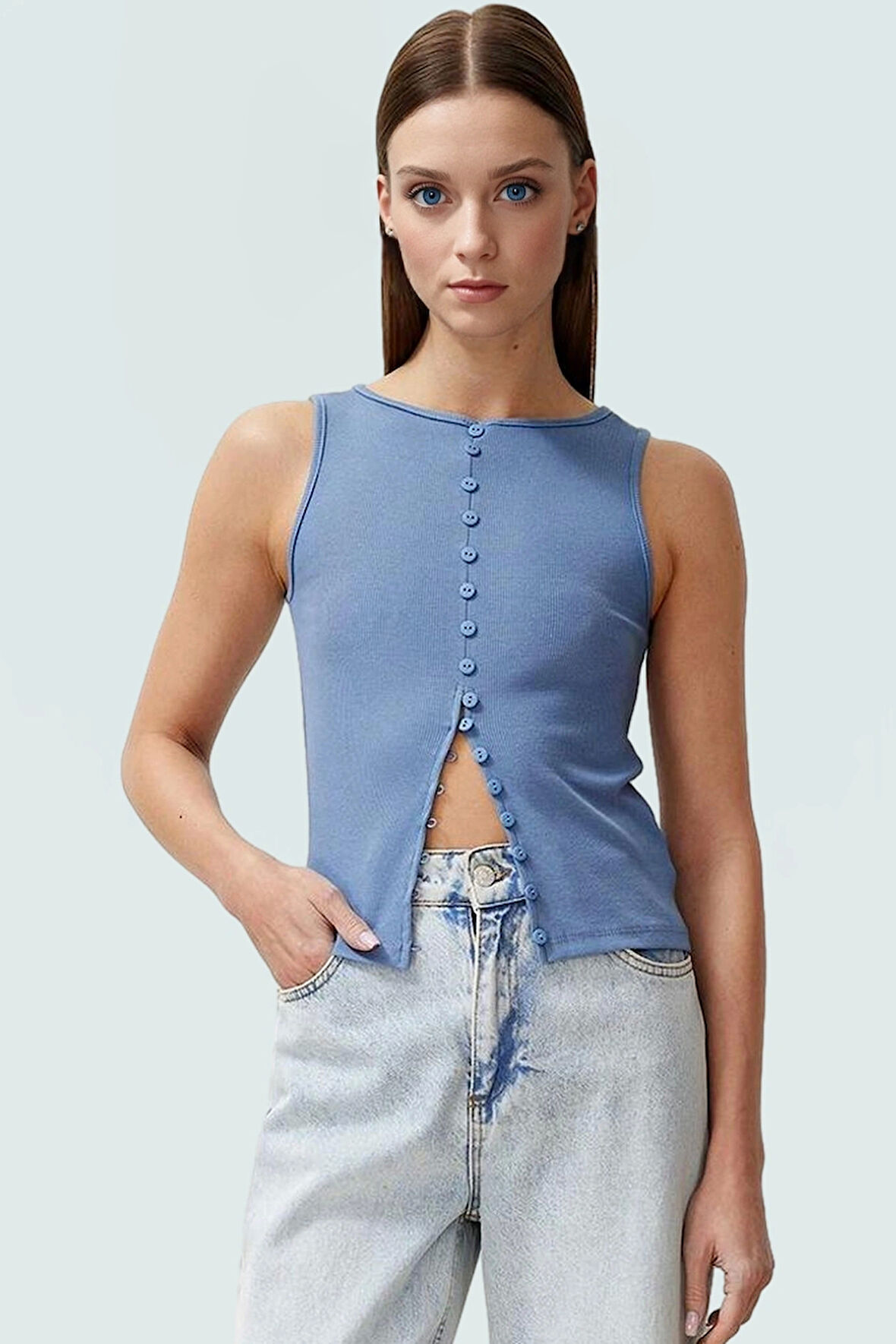 Nefes Alan Pamuklu Bluz Düğmeli Fitted Asimetrik Yazlık Modern Stil Özel Tasarım Uzun Ömürlü