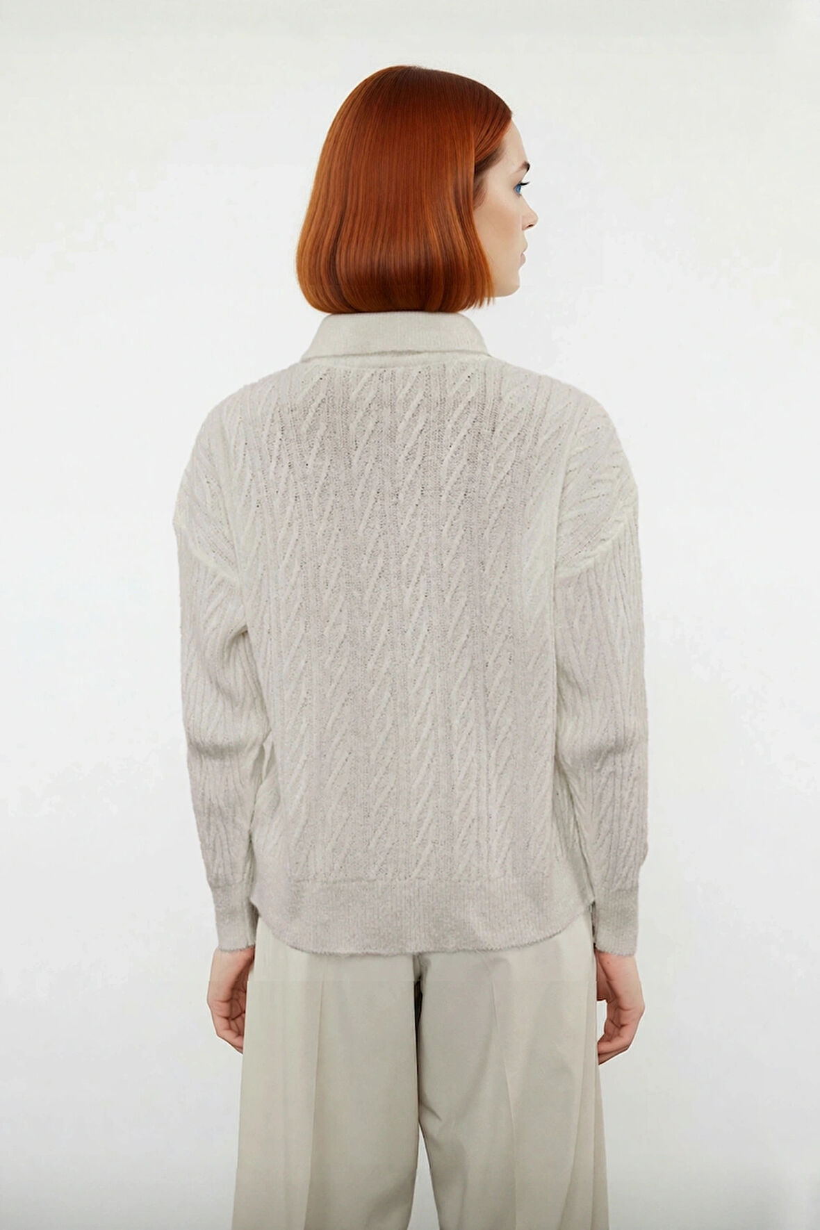 Kadın Kışlık Oversize Polo Yaka Saç Örgü Triko Kazak Düşük Uzun Kollu Basic Rahat Tasarım Kaliteli