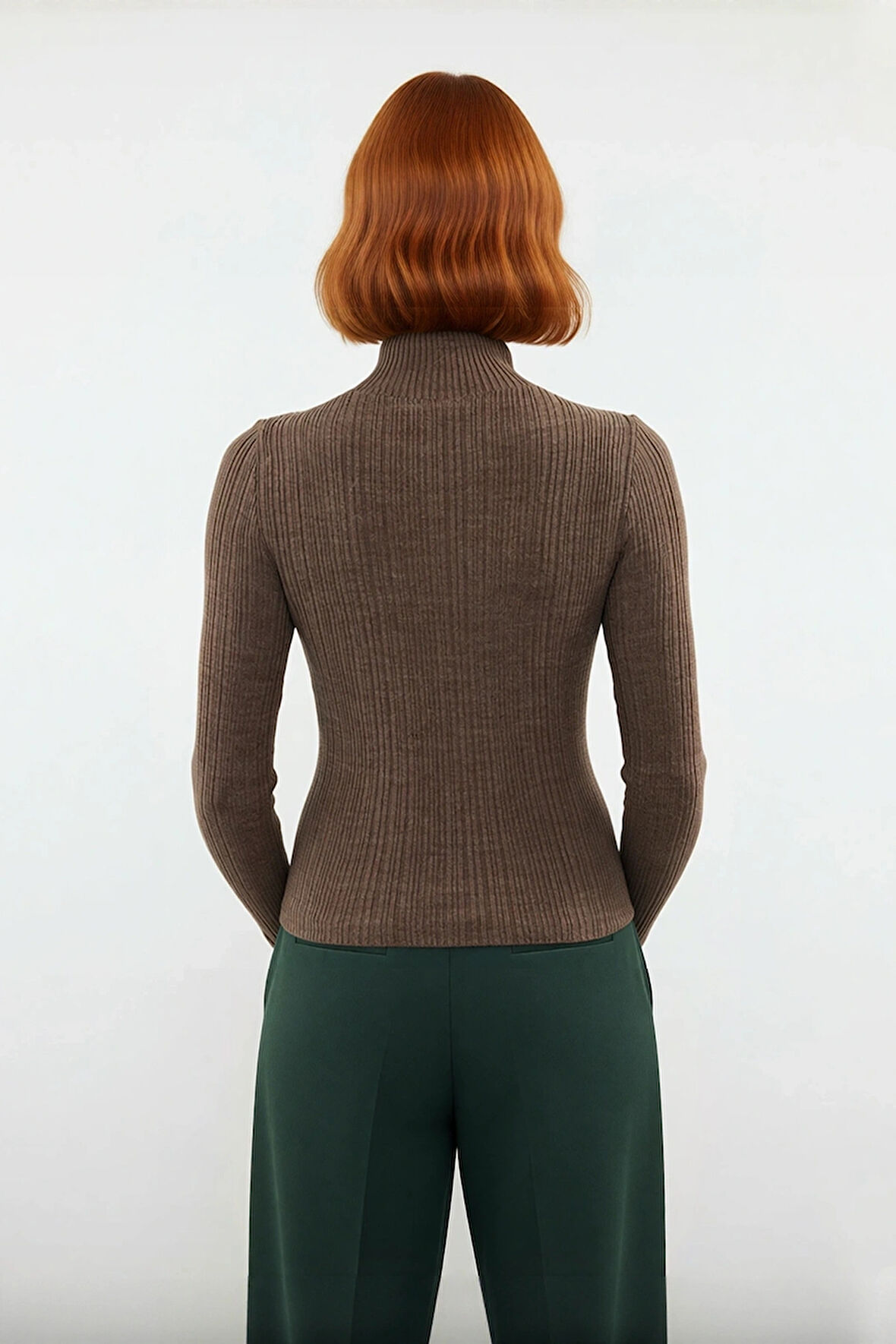 Kadın Uzun Kollu Dik Yaka Fitilli Triko Kazak Fitted Kesim Casual Giyim İçin İdeal Basic Model