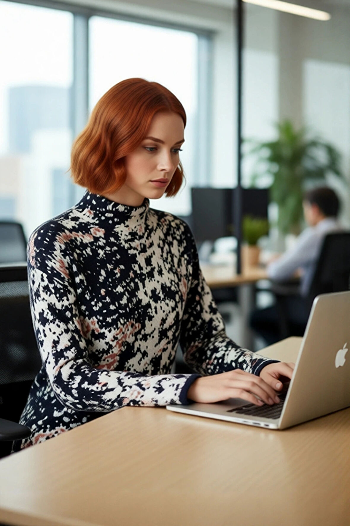 Kadın Oversize Kalıp Dik Yaka Desenli Uzun Kollu Triko Kazak Akrilik Materyal Konforu. Kaliteli