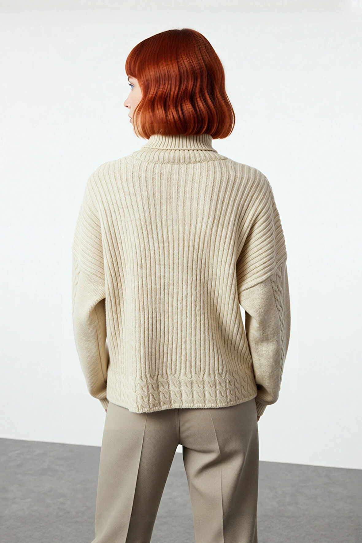 Kadın Oversize Balıkçı Yaka Triko Kazak Günlük Kullanım İçin Şık Düşük Kol Saç Örgülü Basic