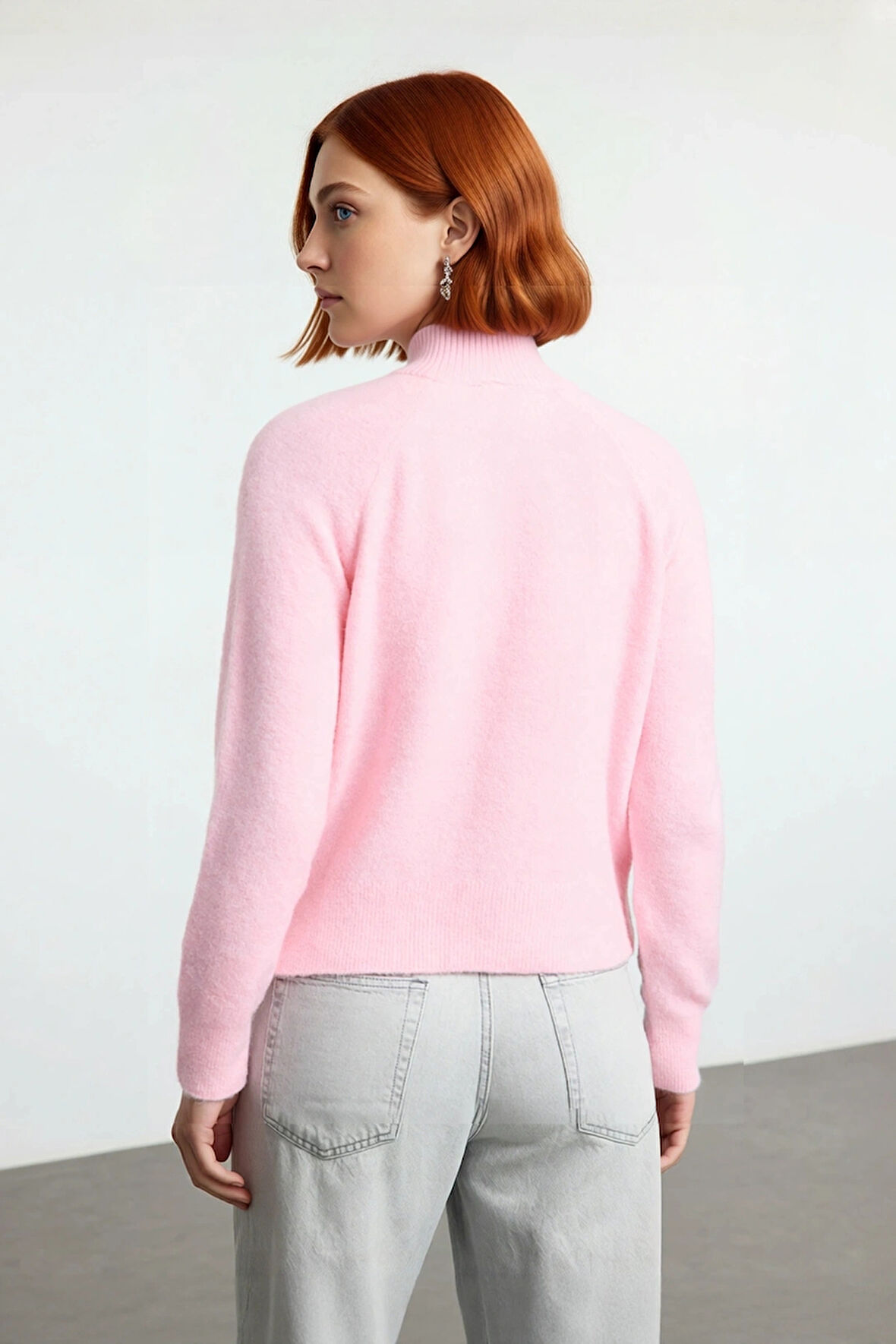 Kadın Cool Comfort Oversize Dik Yaka Triko Kazak Basic Rahat Kışlık Bordo Günlük Şıklığı Tamamlar