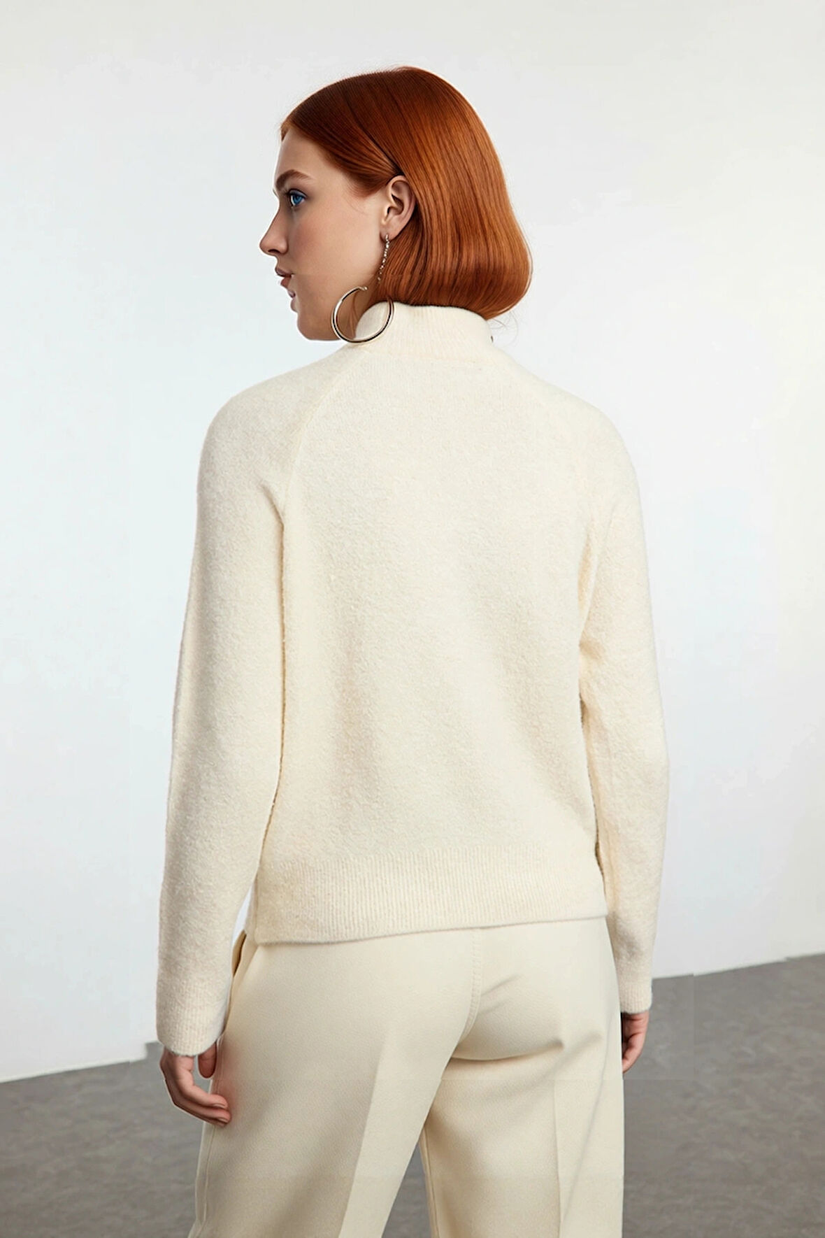 Kadın Cool Comfort Oversize Dik Yaka Triko Kazak Basic Rahat Kışlık Bordo Günlük Şıklığı Tamamlar