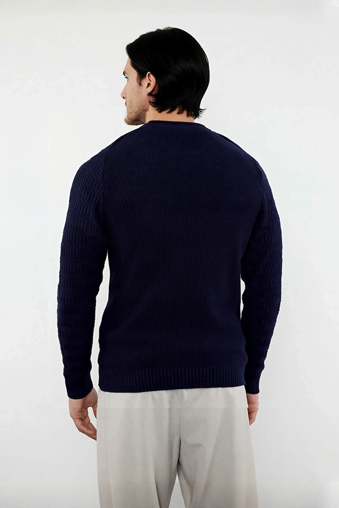 Erkek Uzun Kollu Fitted Kesim Basic Dokulu Triko Kazak Soğuk Havalarda Tarz Sahibi Görünüm