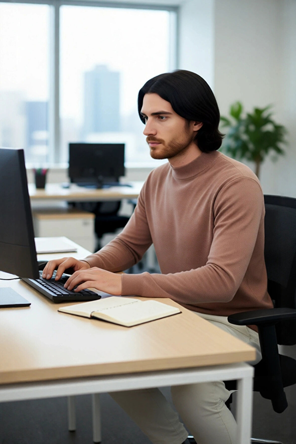 Erkek Şık Fitted Kalıp Düz Desen Dik Yaka Triko Kazak Soğuk Havalar İçin İdeal Konforlu Uzun Kollu