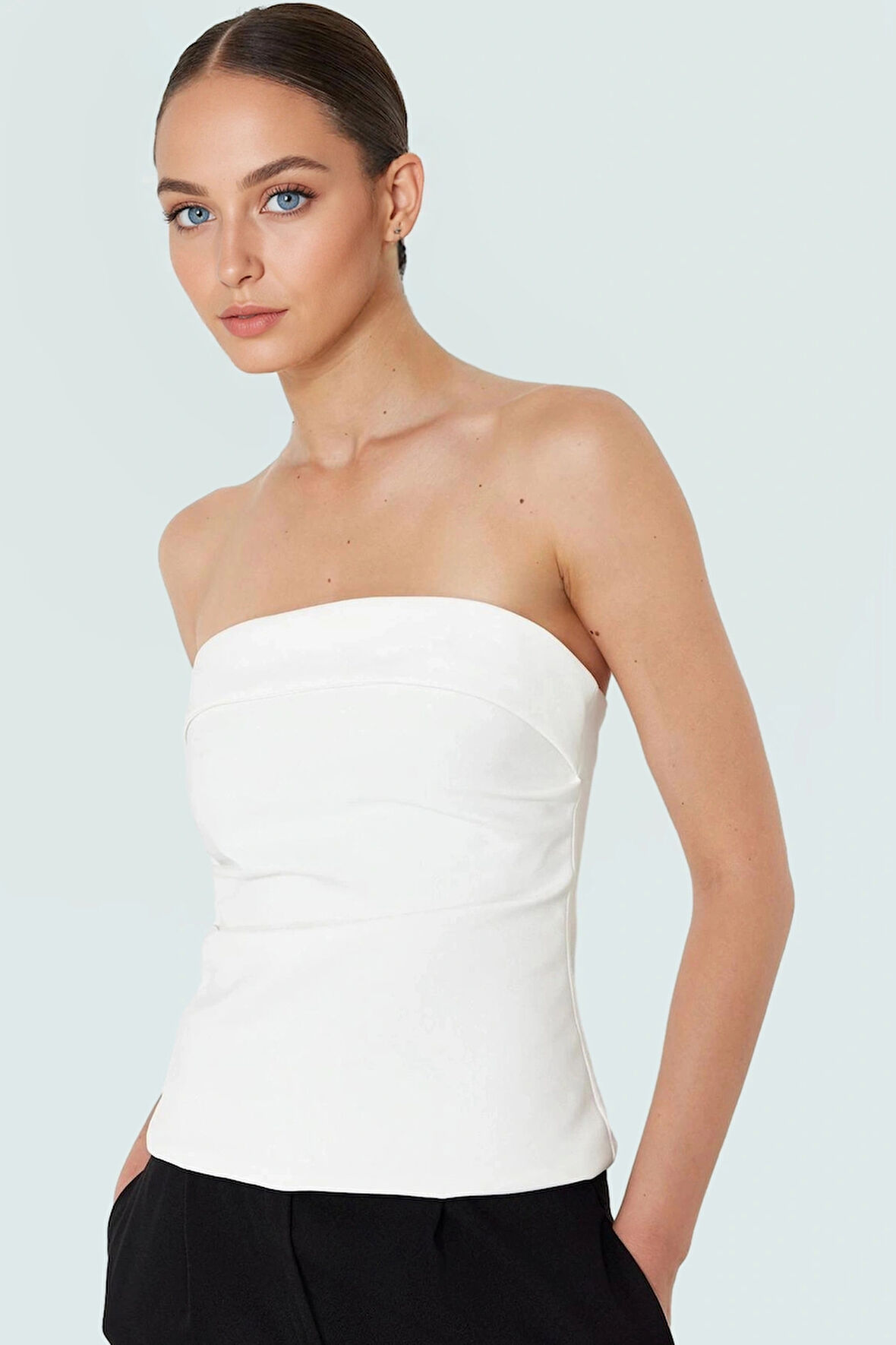 Basic Straplez Bluz %88 Polyester %12 Elastan Renk Yazlık Günlük Kullanım İçin