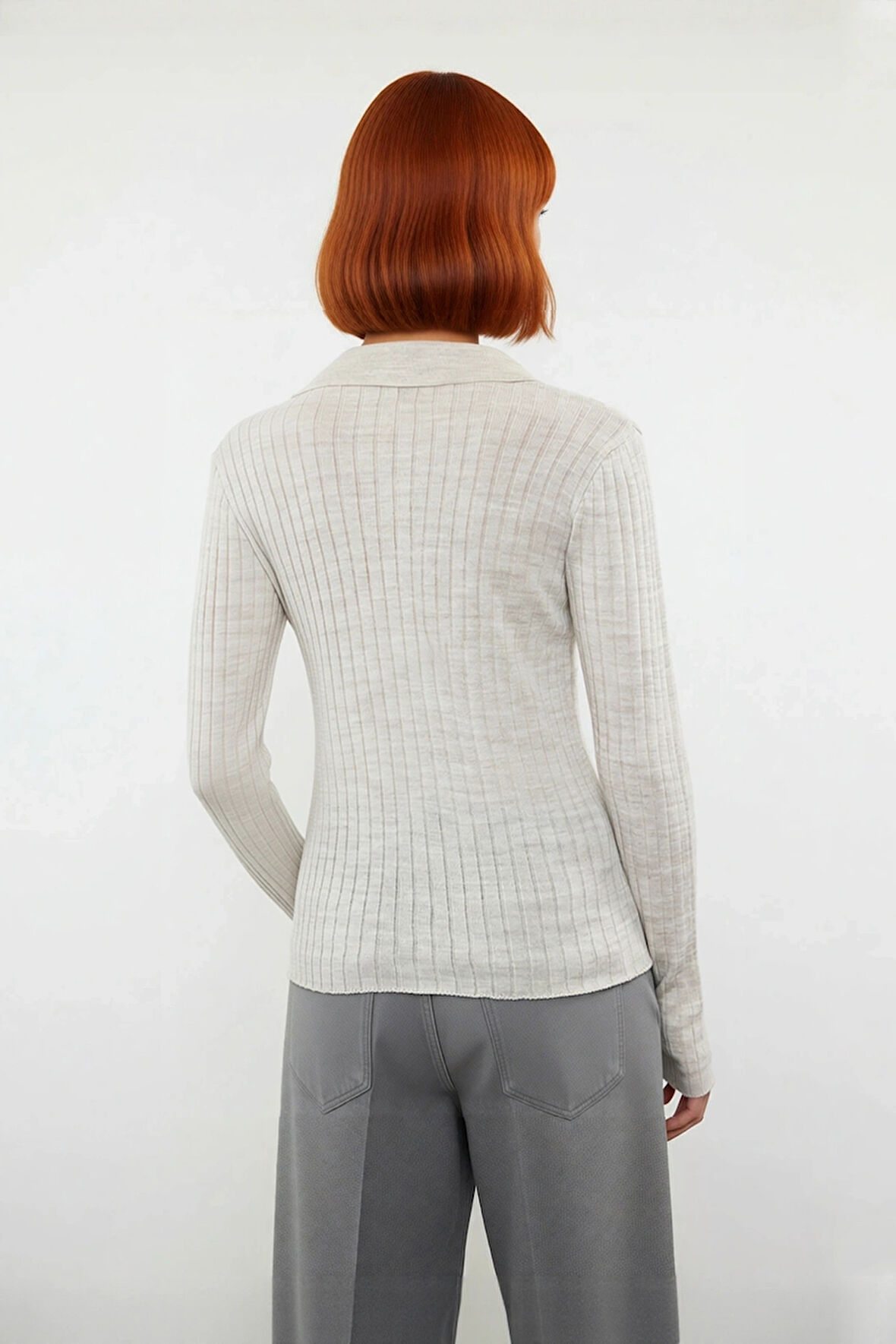 Kadınlar İçin Uzun Kollu Regular Fitilli Triko Kazak Polo Yaka Detaylı Kışlık Şık Görünüm Kaliteli