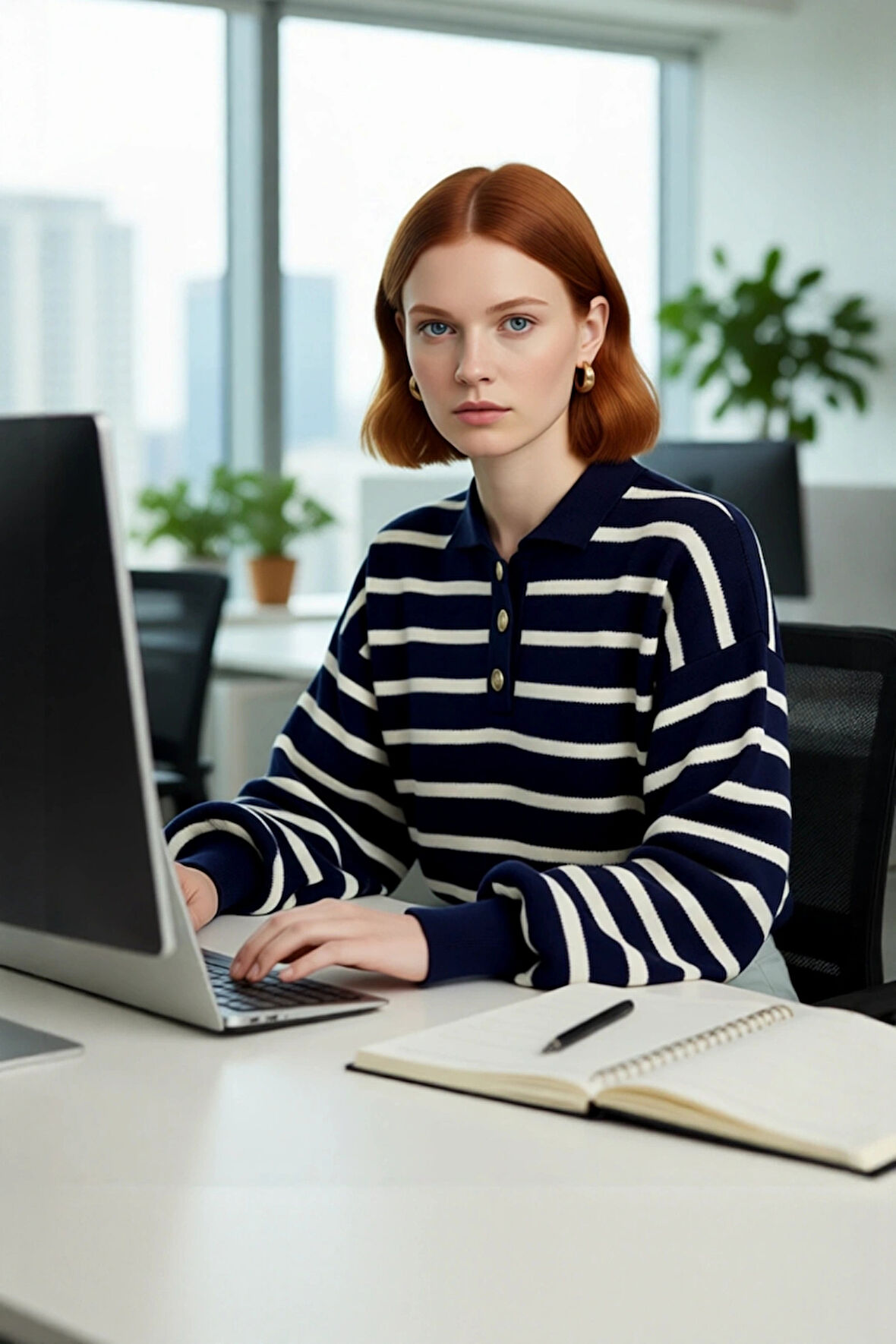 Kadın Çizgili Polo Yaka Düşük Kol Relaxed Fit Kışlık Triko Kazak Günlük Şıklık Sunar Kaliteli