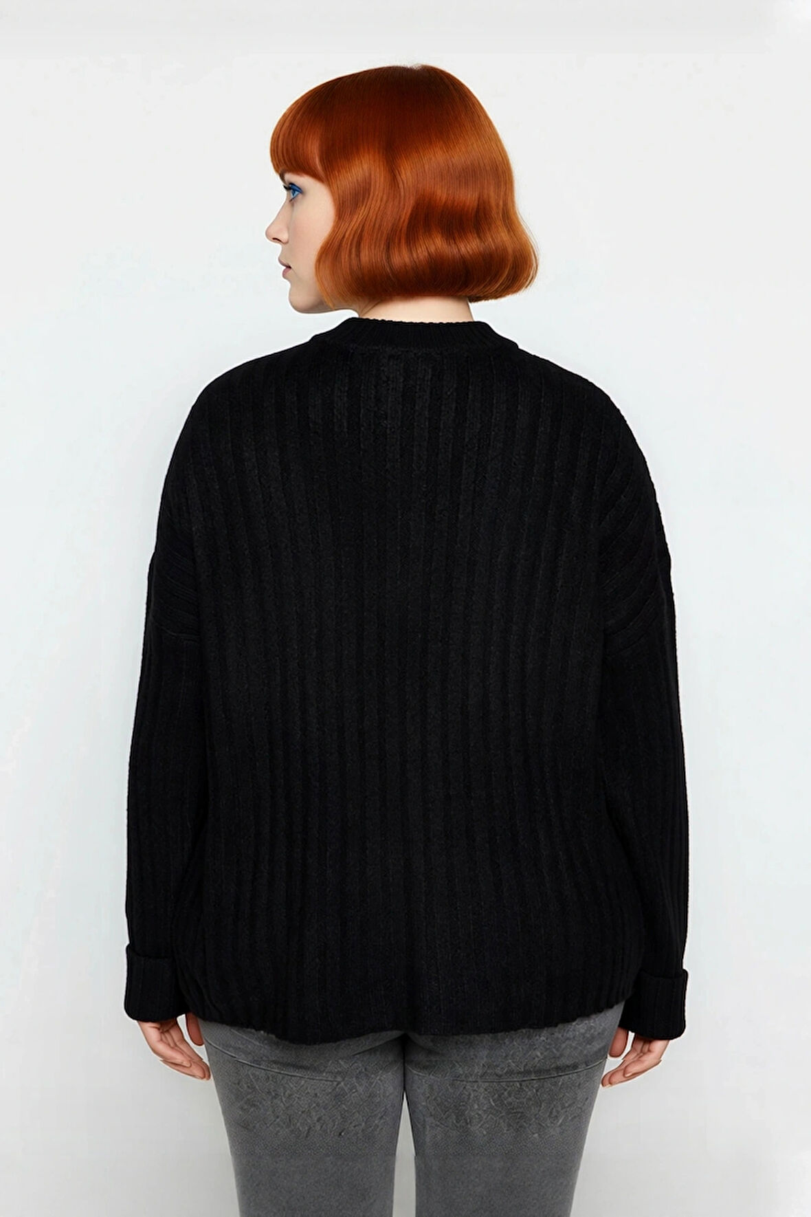 Kadın Düğmeli Triko Kazak Relaxed Kalıp Dik Yaka Fitilli Dokuma Soğuk Havalarda Şıklık ve Konfor