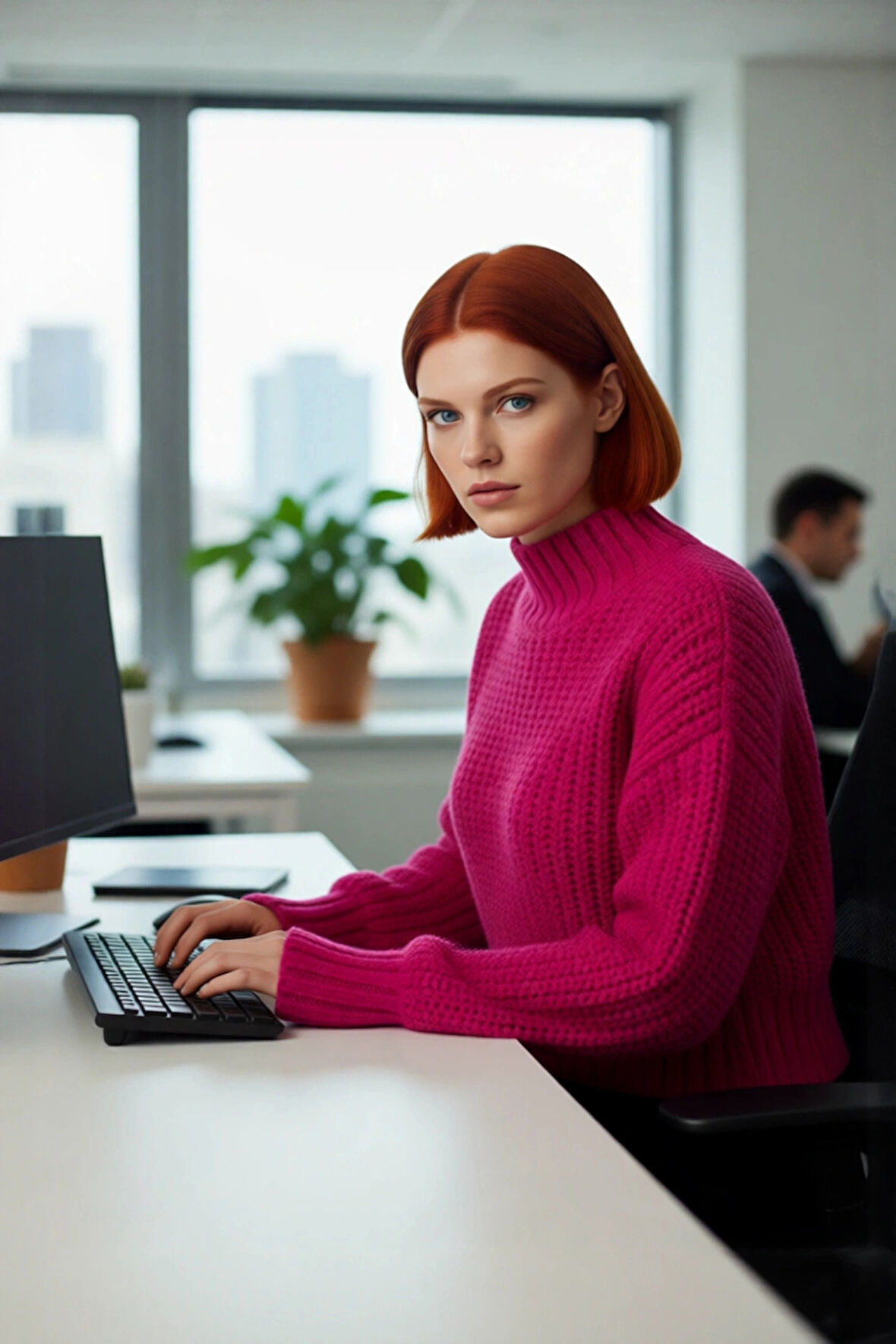 Kadın Modern Oversize Crop Dik Yaka Düşük Kol Kalın Triko Soğuk Hava Kazak Modeli Kaliteli