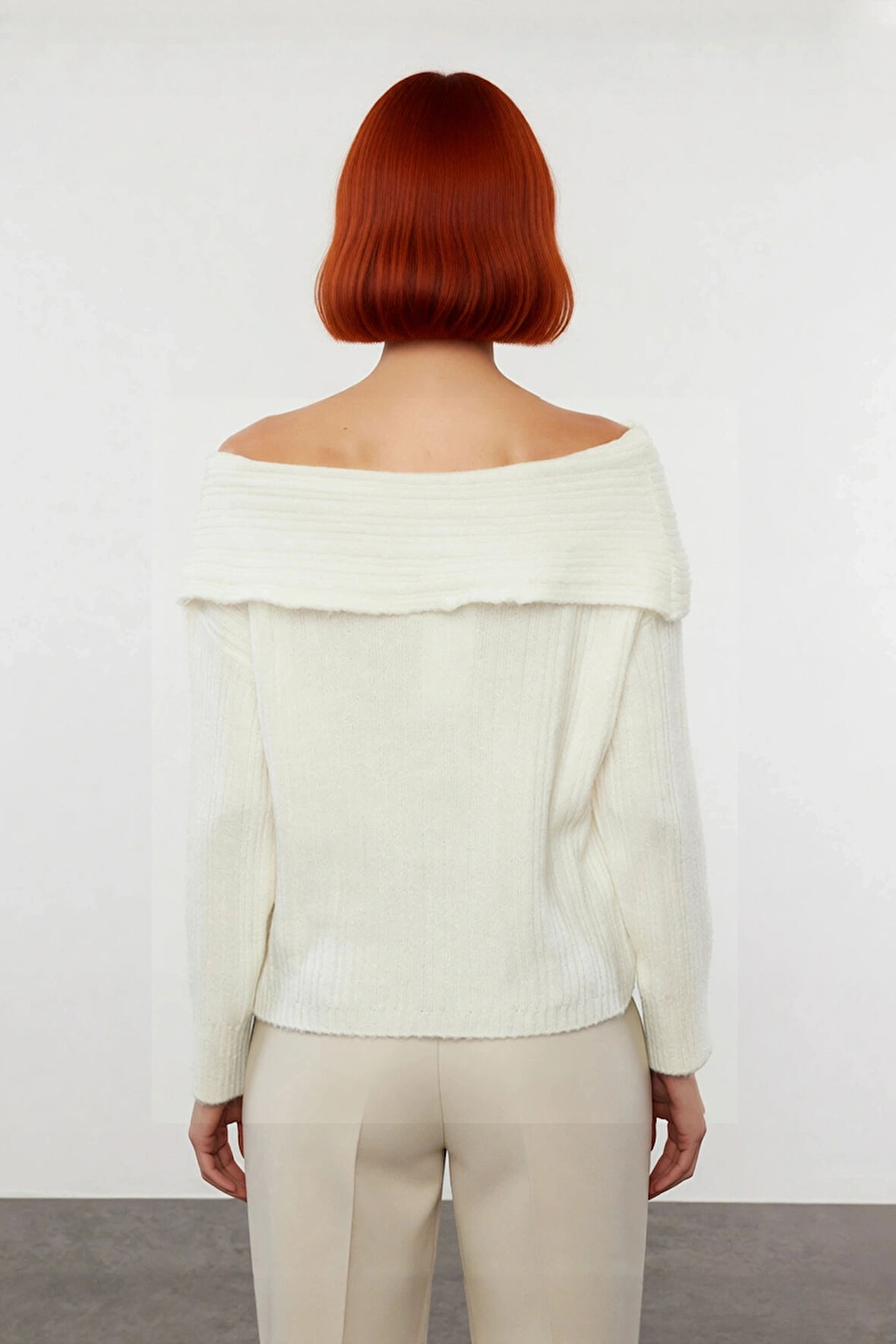 Kadın Uzun Kollu Fitilli Triko Kazak Carmen Yaka Regular Kalıp Şık Gündüz Gece Kombinleri Kaliteli