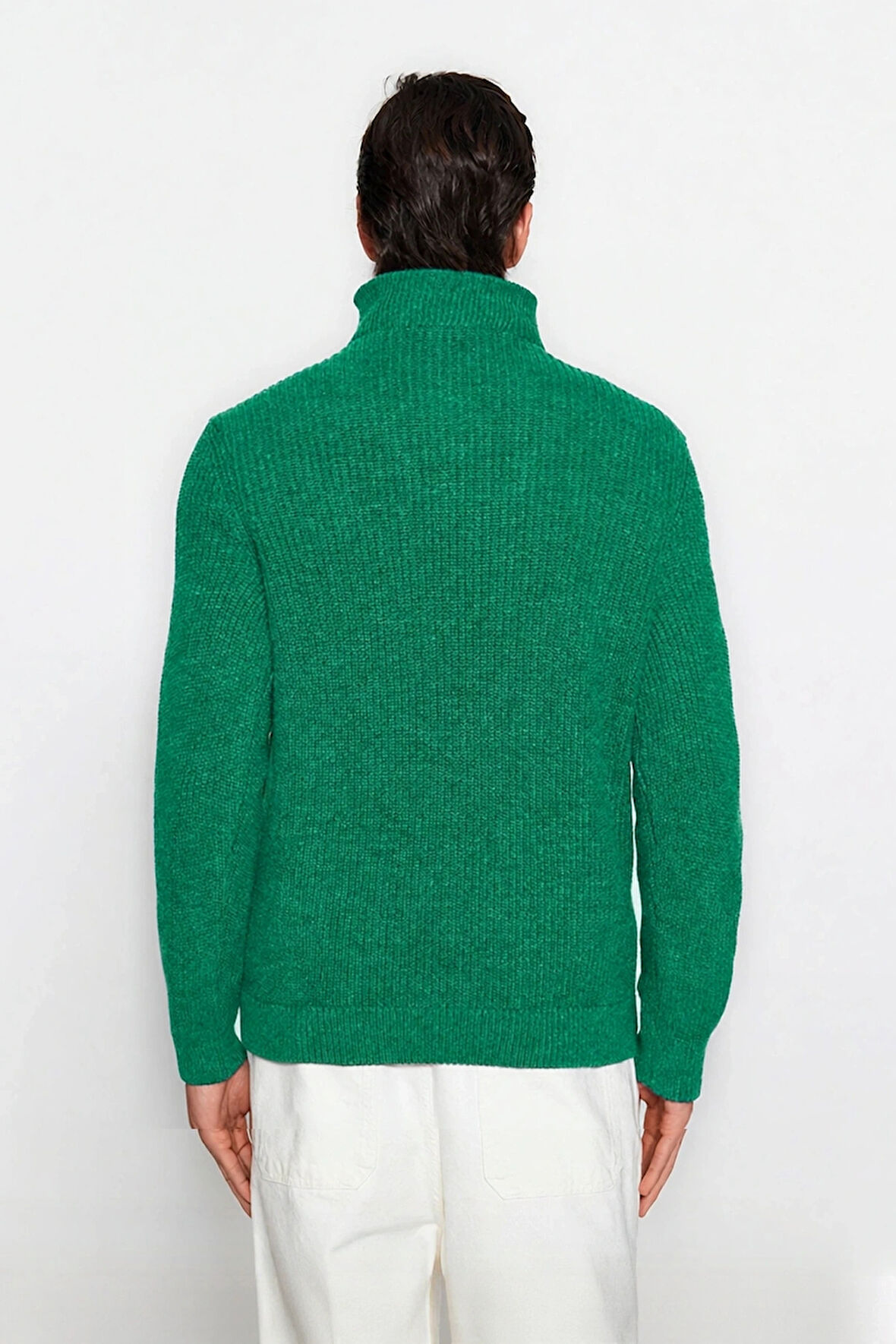 Erkek Casual Giyim İçin İdeal Regular Fit Düz Desen Fermuarlı Balıkçı Yaka Kalın Triko Kazak