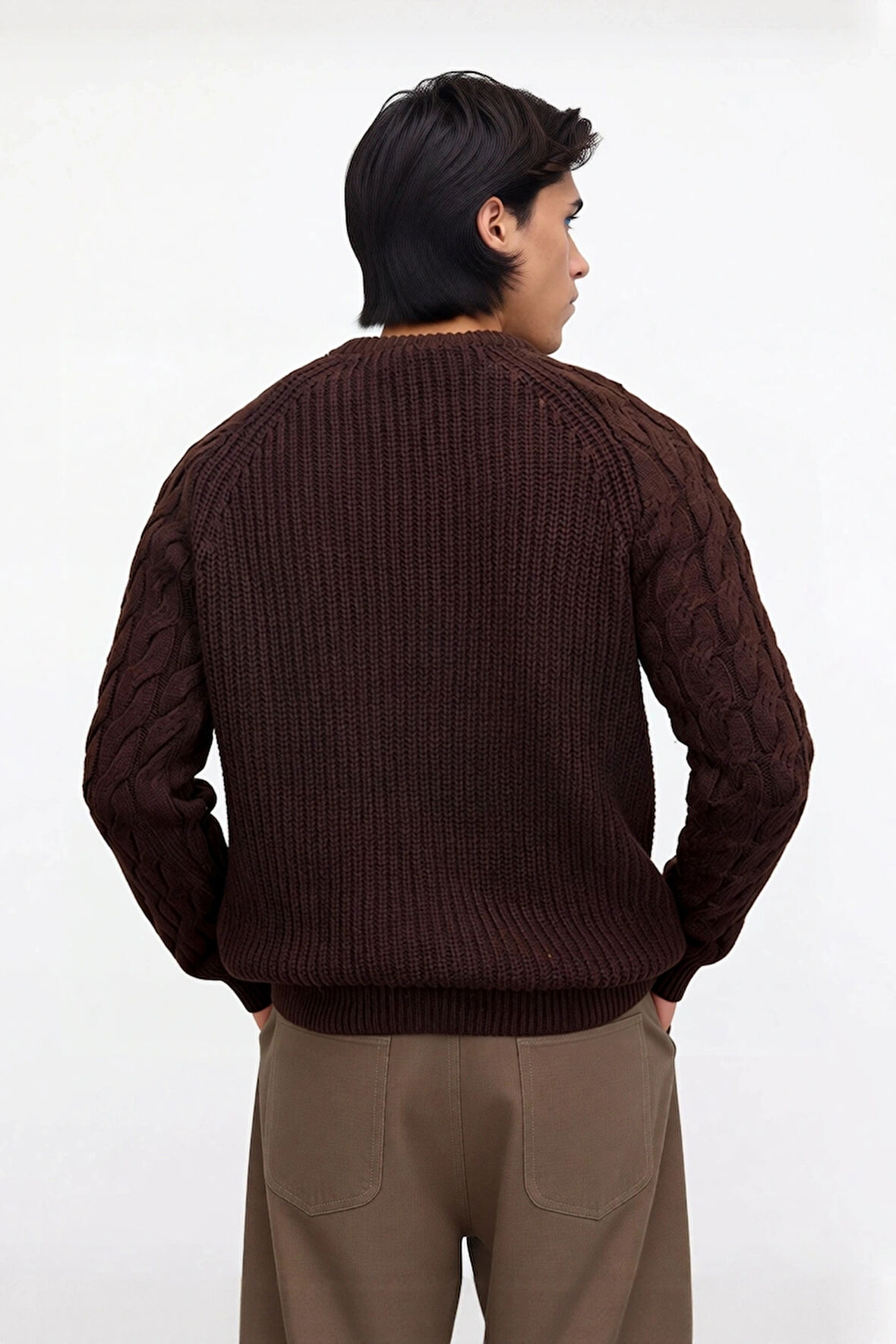 Unisex Basic Regular Kalıp Bisiklet Yaka Saç Örgü Desenli Kalın Triko Kazak Kışlık Şıklık Kaliteli