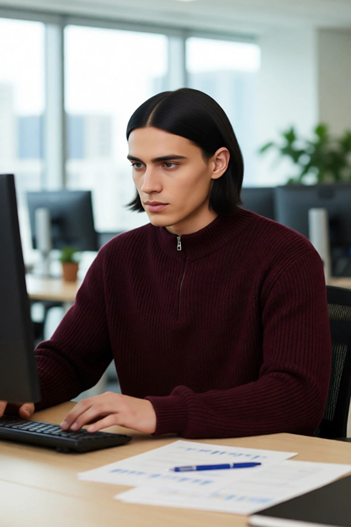 Erkeklere Özel Konforlu Regular Kalıp Düz Akrilik Triko Dik Yaka Büyük Beden Kazak Kaliteli