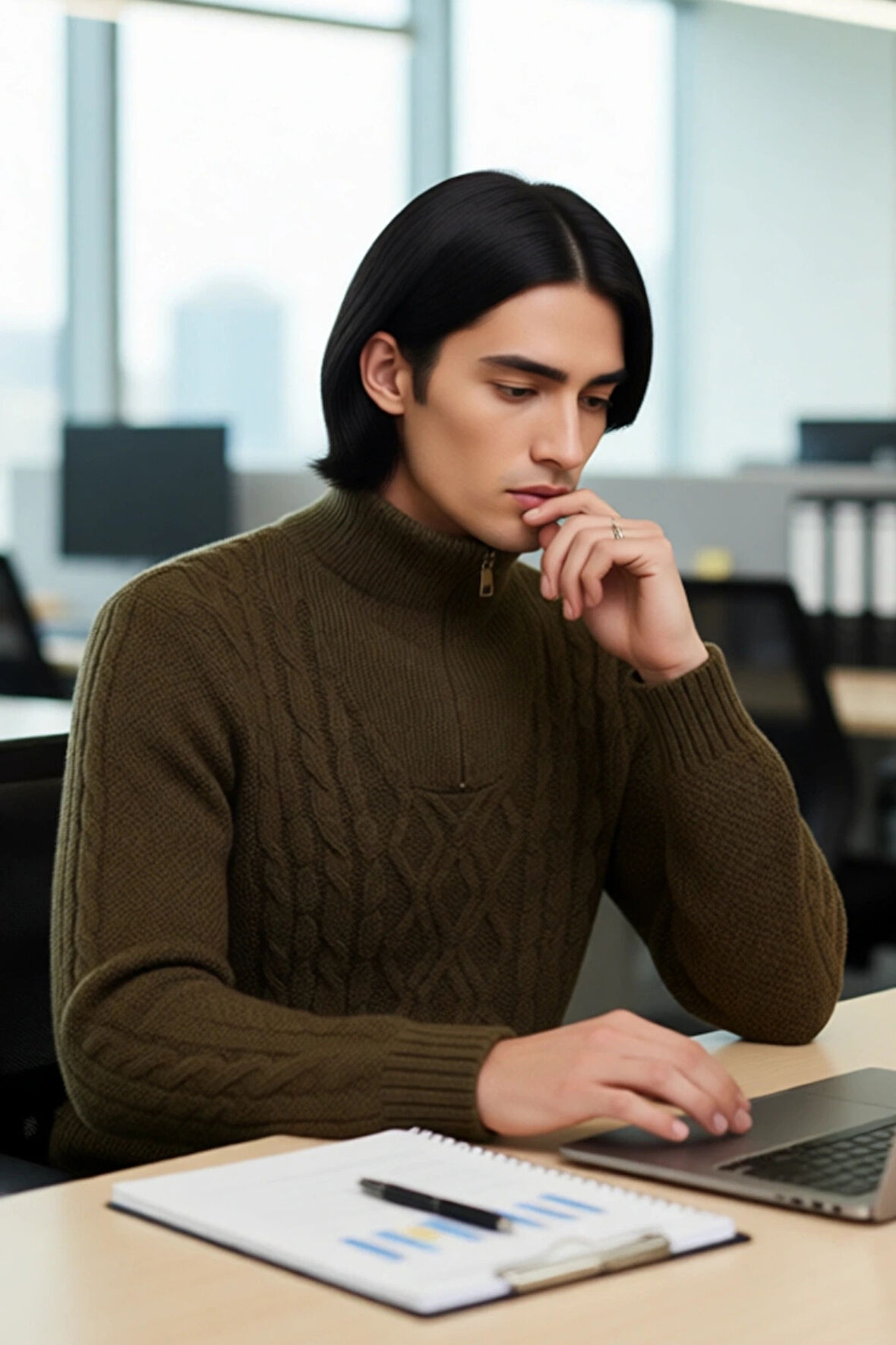 Erkek Casual Uzun Kollu Saç Örgü Desenli Fermuarlı Dik Yaka Regular Kalıp Triko Kazak Kaliteli