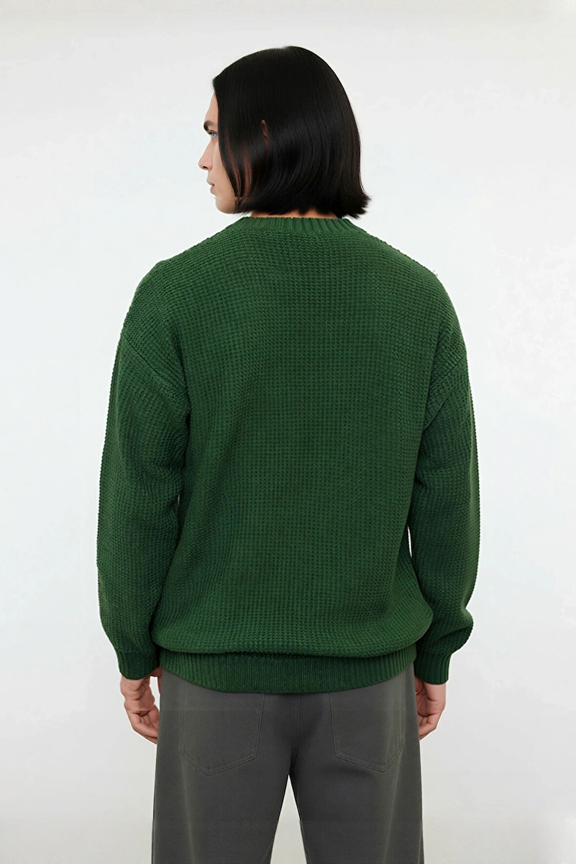 Erkek Triko Oversize Kesim Bisiklet Yaka Sargı Nakışlı Rahat Kazak Soğuk Günlerin Şıklığı Kaliteli