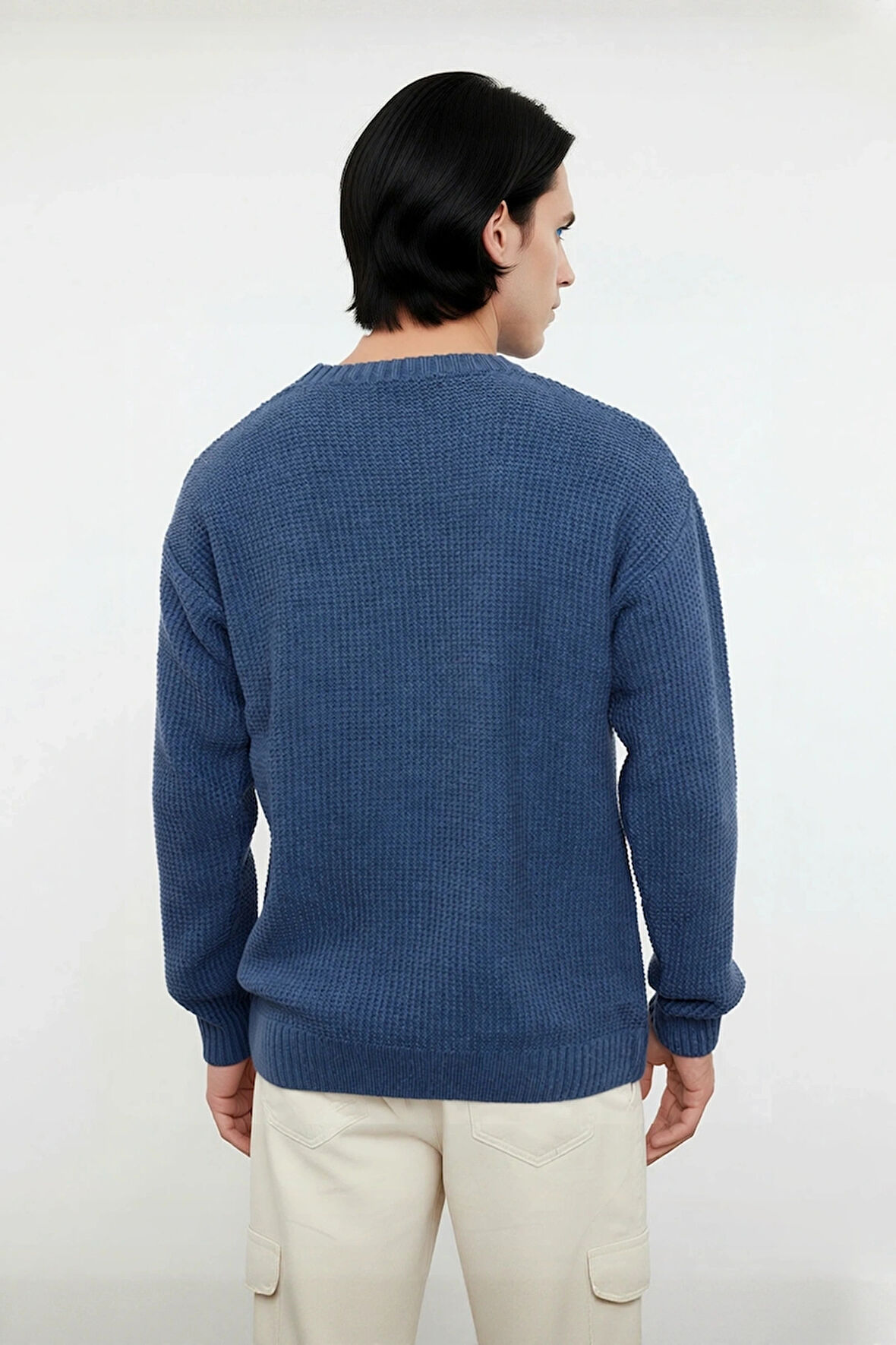 Erkek Triko Oversize Kesim Bisiklet Yaka Sargı Nakışlı Rahat Kazak Soğuk Günlerin Şıklığı Kaliteli