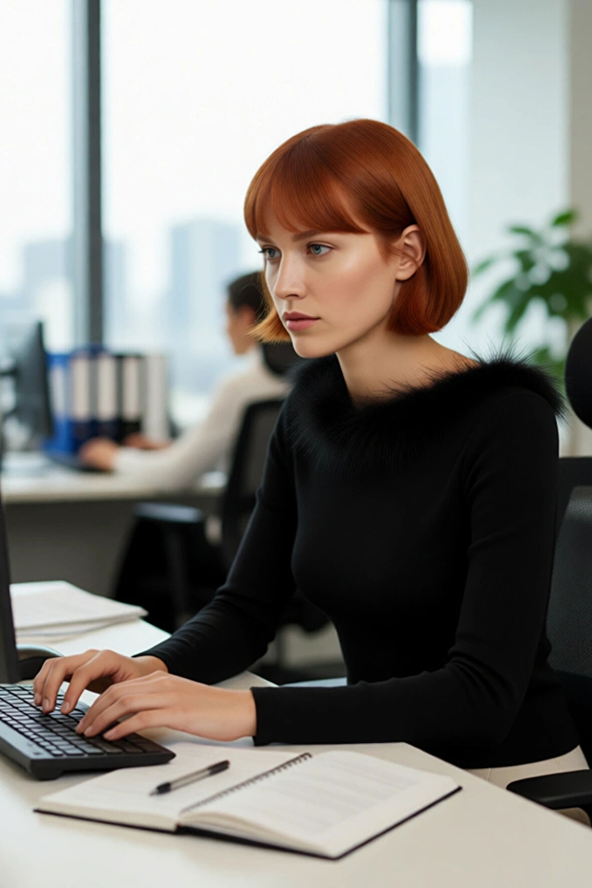 Kadın Fitted Kayık Yaka Tüylü Detay Triko Kazak Uzun Kollu İnce Dokulu Kış Modası Sunar Kaliteli