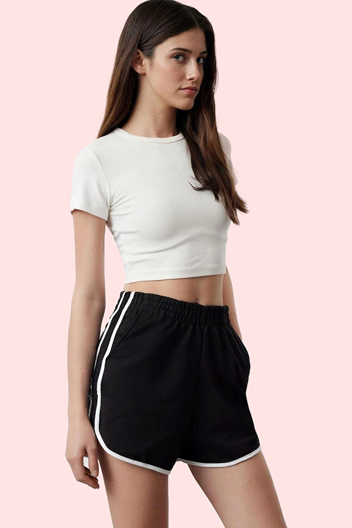 Kadın Yüksek Bel Straight Örme Şort 2 İplik Penye Dokuma Günlük Kombinler Kaliteli Malzeme