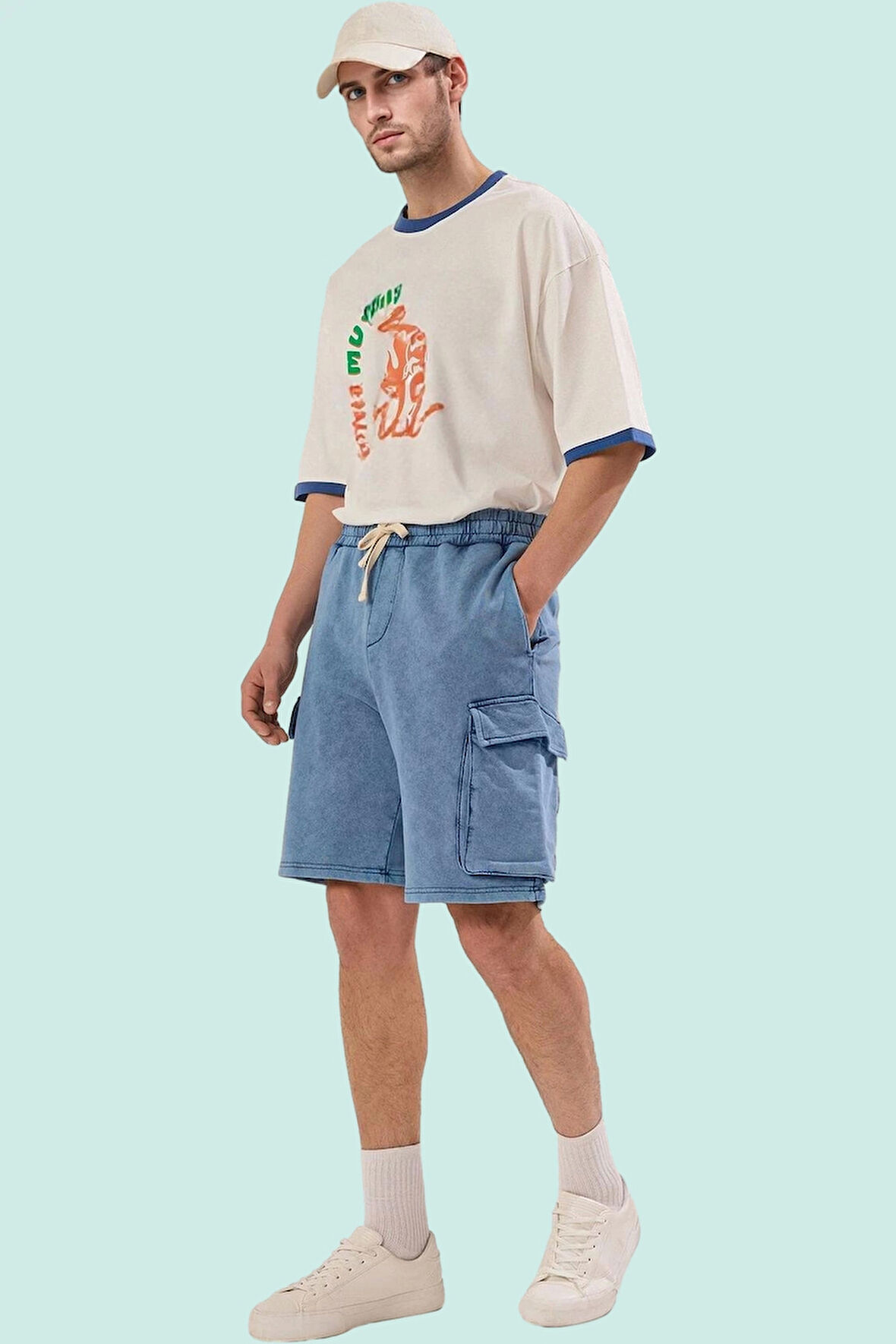 Erkek Yazlık Pamuk Şort Casual Dar Paça Normal Bel Yıkamalı Günlük Kullanım Modern Tasarım