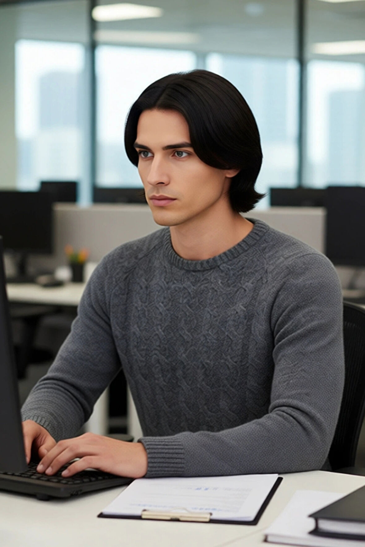 Erkek Bisiklet Yaka Antrasit Triko Kazak Saç Örgü Desenli Slim Kalıp Kışlık Şıklık Sunar Kaliteli