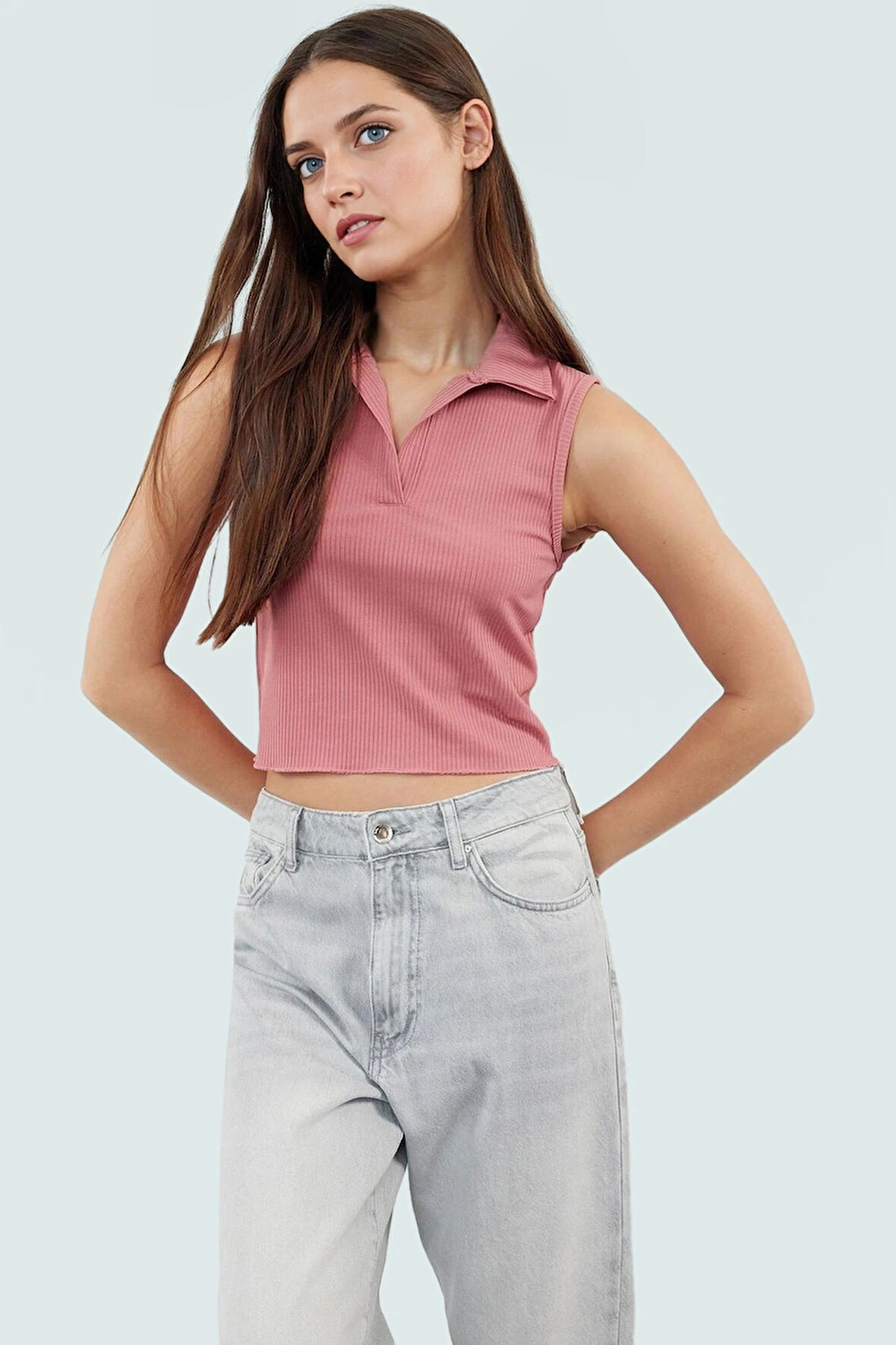 Yazlık Crop Bluz Polyester Elastan Örme Kumaş Rahat Kalıp Mükemmel Uyum Ve Şık Konforlu Kesim