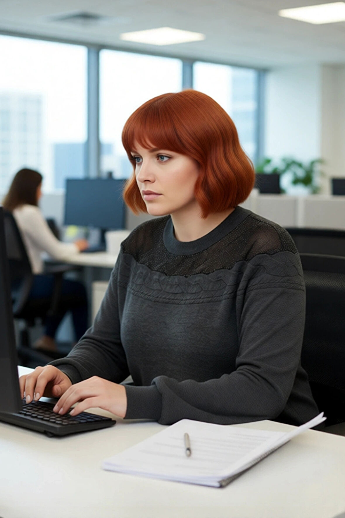 Kadın Zarif Antrasit Bisiklet Yaka Triko Kazak Saç Örgü Tül Omuz Detaylı Kış Stilinde Rahat ve Şık