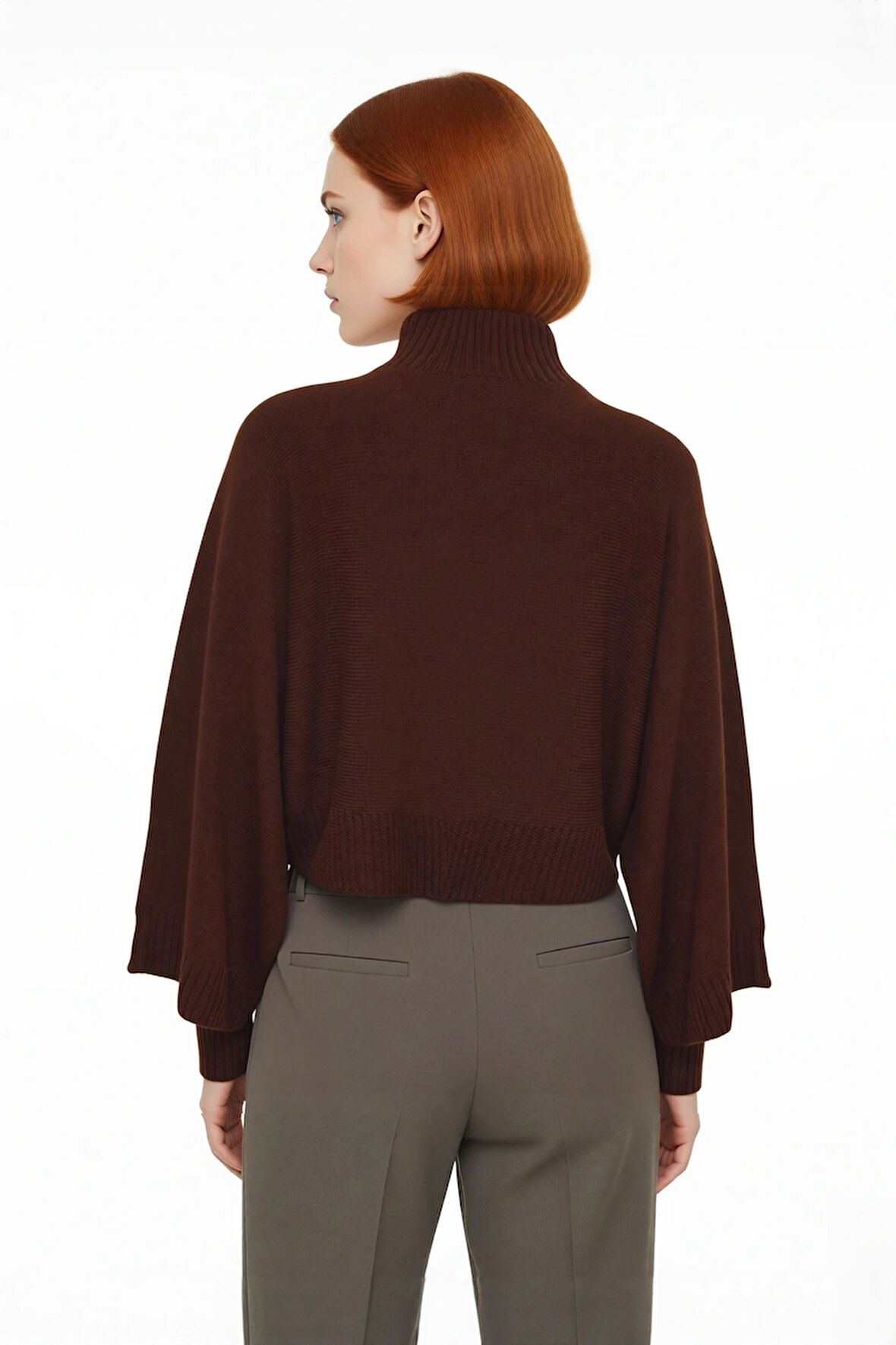 Kadın Basic Siluet Oversize Dik Yaka İspanyol Kol Akrilik Triko Kazak Konforlu Ve Modern Kaliteli