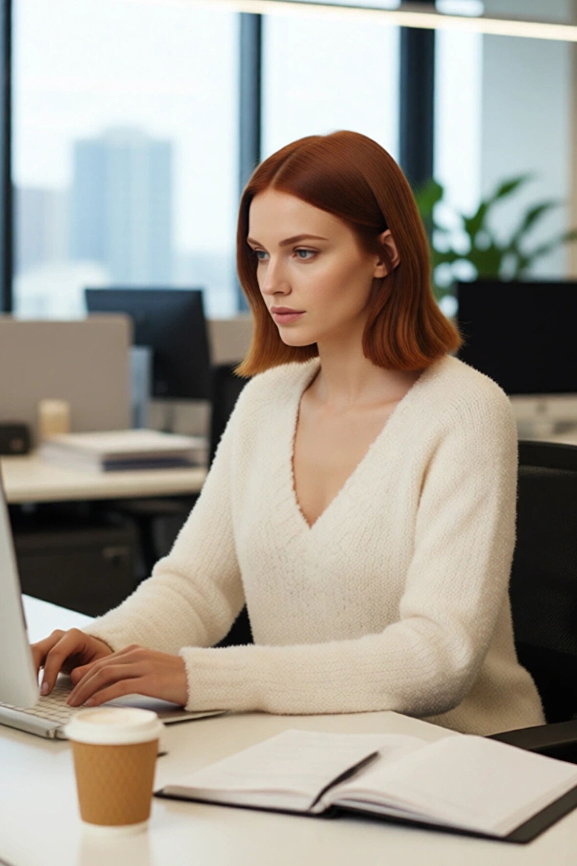 Kadın Günlük Konforlu Bej Akrilik Triko Regular Kalıp Derin V Yaka Uzun Kollu Dokulu Kazak Seçimi