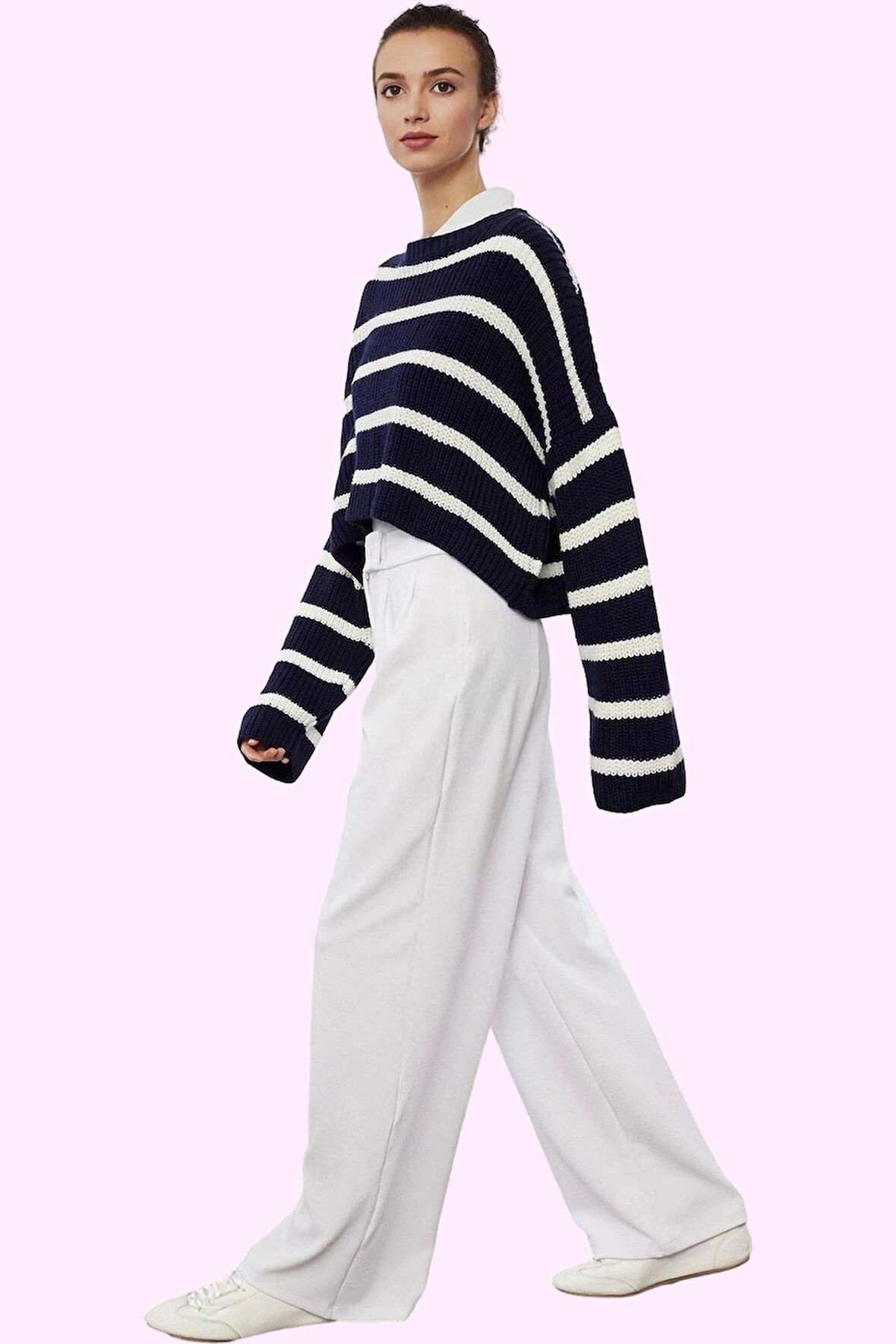 Kadın Örme Kumaş Geniş Paça Pantolon Yüksek Bel Tasarım Günlük Kullanım Yaz Aylarının Vazgeçilmezi