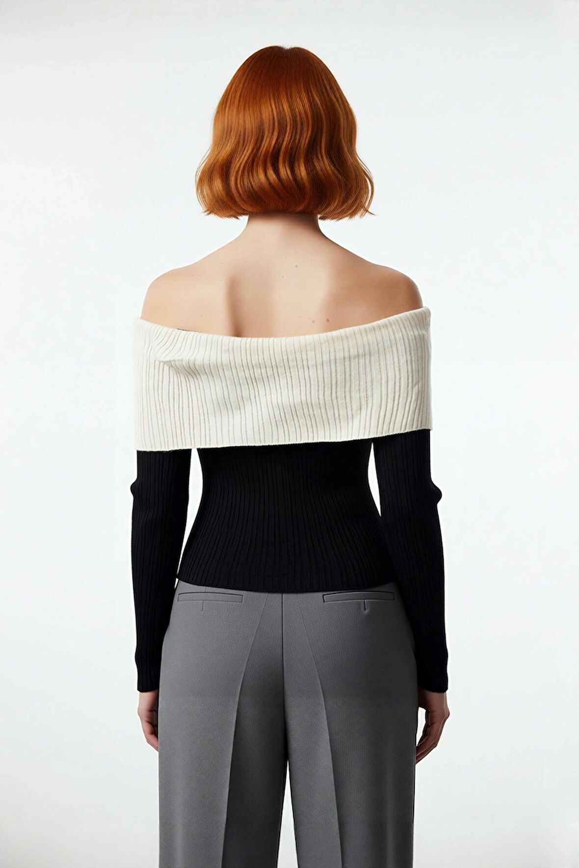 Kadın Modern Carmen Yaka Fitted Akrilik Triko Uzun Kollu Kazak Gündüzden Geceye Kusursuz Şıklık