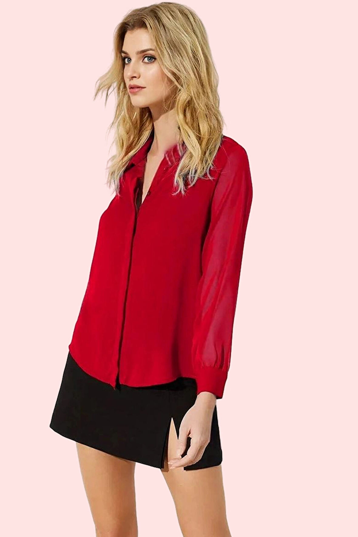 Kadın Gömlek Yaka Uzun Kollu Queen Crep Dokuma Nefes Alabilir Günlük Kullanım Modern Tasarım