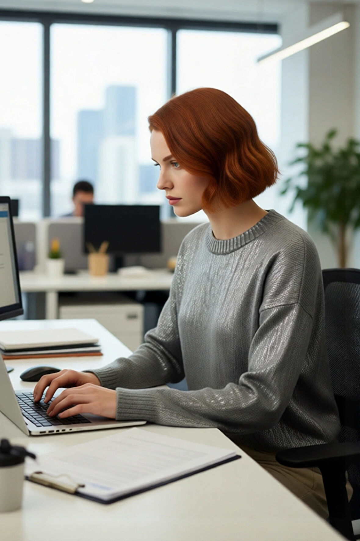 Kadın Oversize Rahat Kesim Basic Gri Metalik Triko Uzun Kollu Bisiklet Yaka Kışlık Kazak Kaliteli