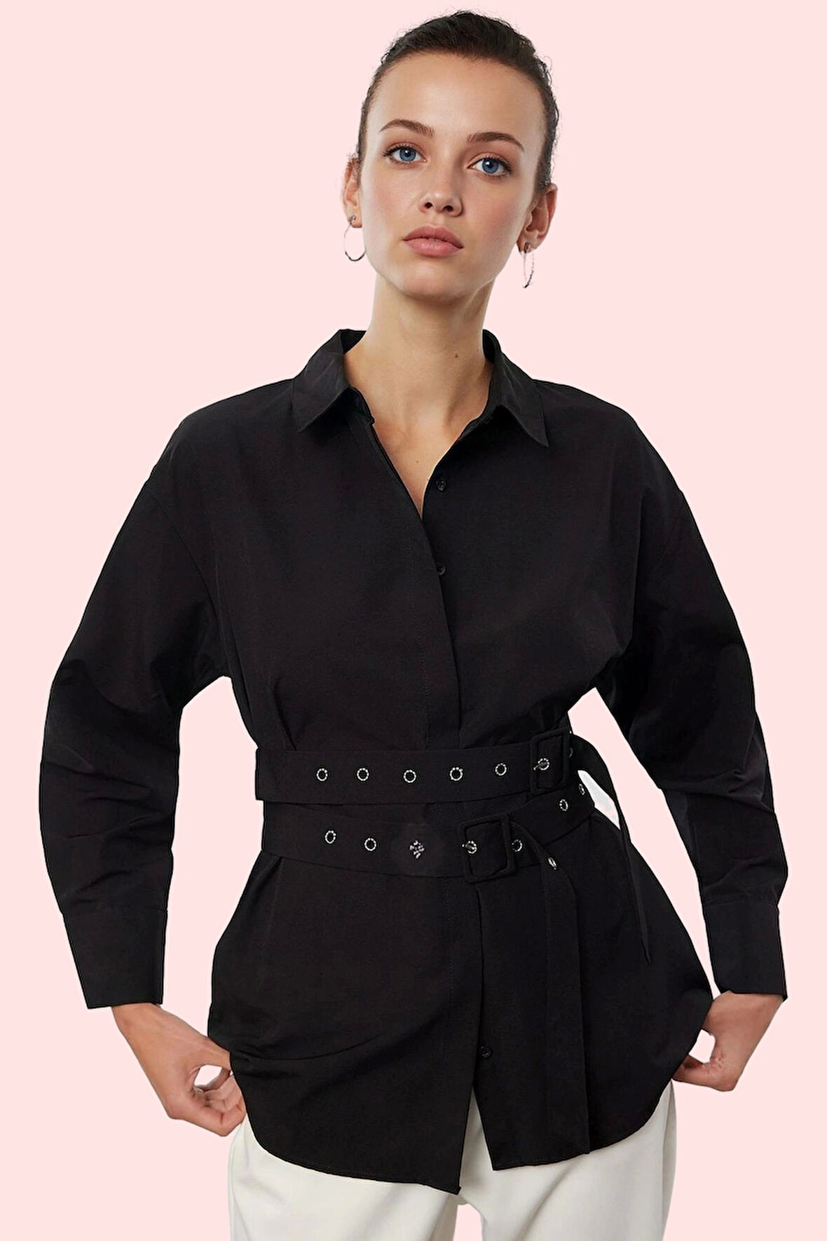 Kadın Basic Regular Gömlek Düz Desen Terrycotton Kumaşlı Günlük Yaz Aylarının Vazgeçilmezi