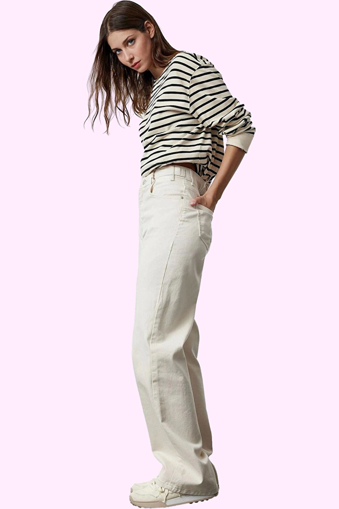 Kadın Pamuk Denim Pantolon Yüksek Bel Geniş Paça Yazlık Rahatlık Yaz Aylarının Vazgeçilmezi