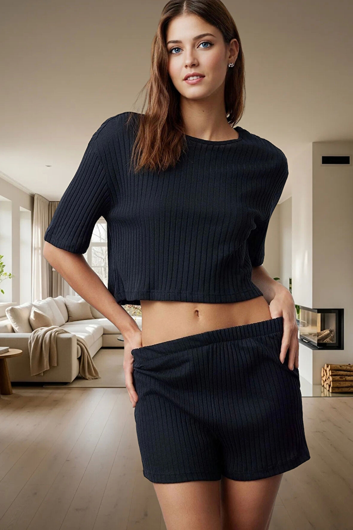 Nefes Alan Polyester Pamuk Karışımlı Pijama Takımı Şerit Detay Regular Kalıp Mükemmel Uyum