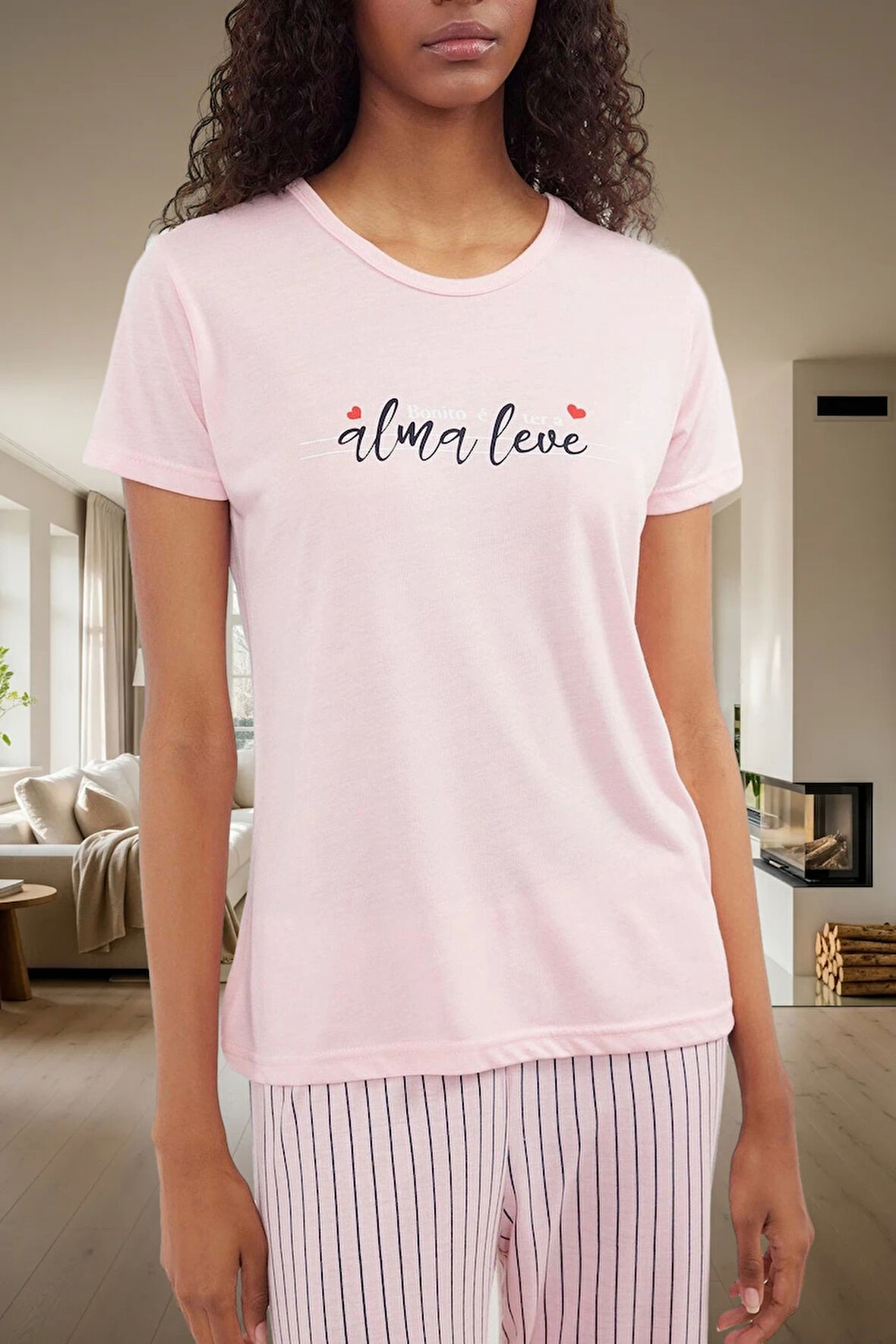 İlkbahar Sonbahar İçin Pamuk Karışımlı Çizgili Pijama Takımı Dayanıklı Malzeme