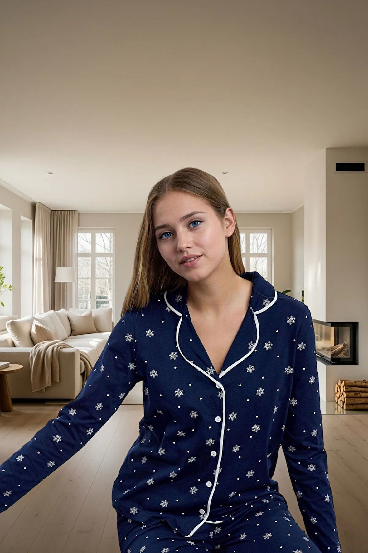 Rahat ve Şık Kışlık Pijama Takımı %100 Pamuk Regular Kalıp Boru Paça Trend Tasarım