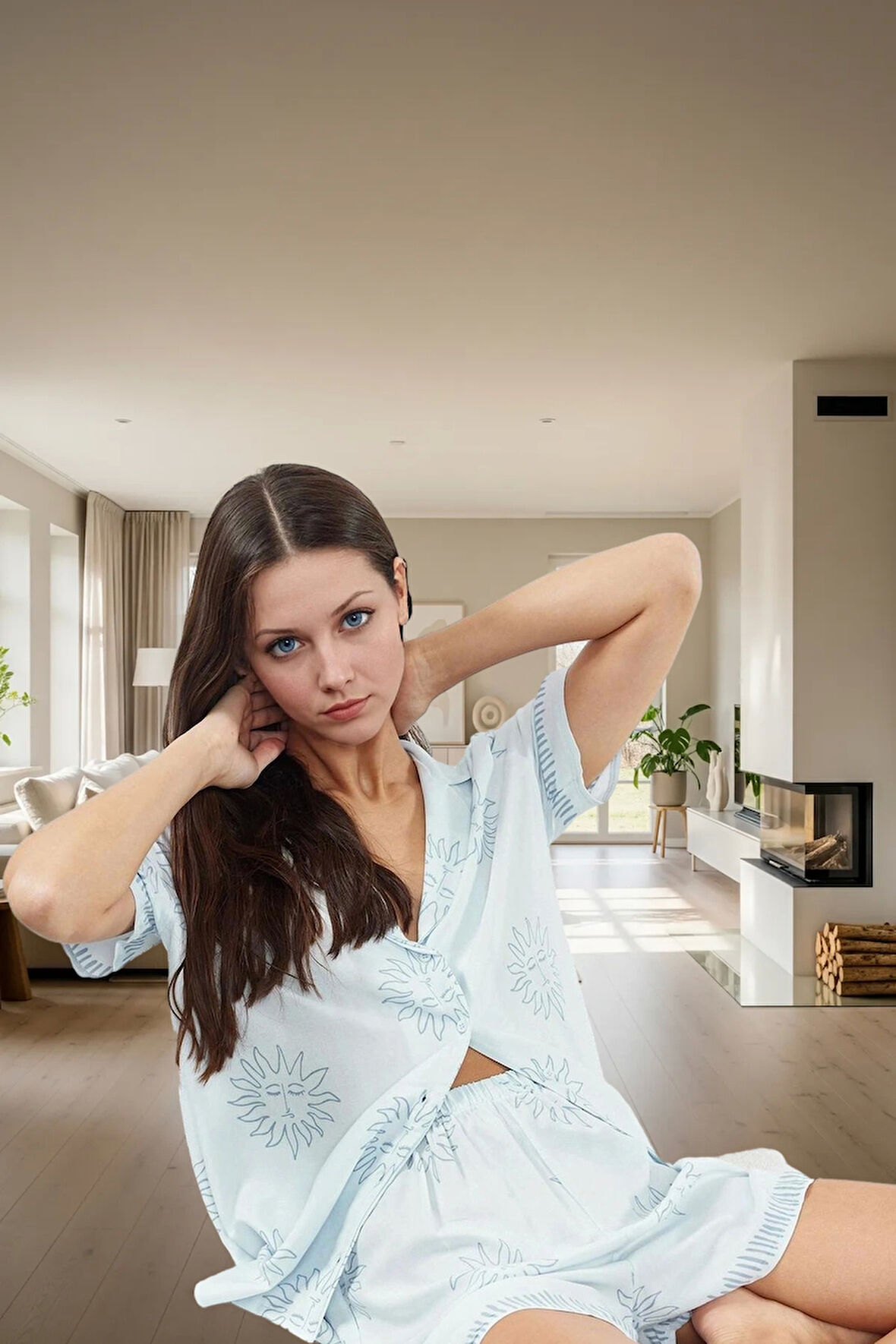 Şortlu Pijama Takımı Yumuşak Viskon ve Güneş Desenleri Özenle Seçilmiş Konforlu Kesim