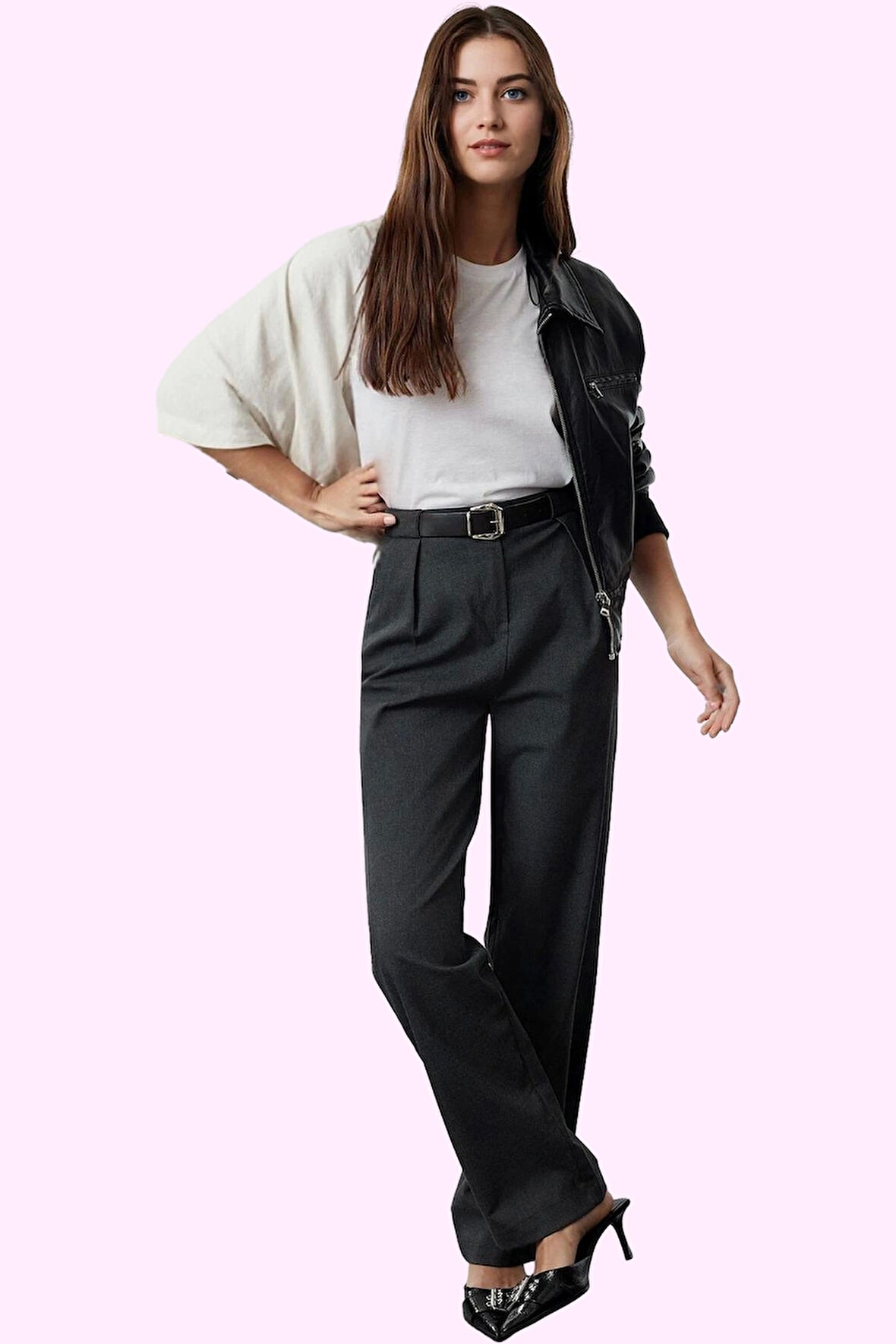 Kadın Boru Paça Düz Desenli Dokuma Pantolon Polyester Kış Mevsimi Yaz Aylarının Vazgeçilmezi