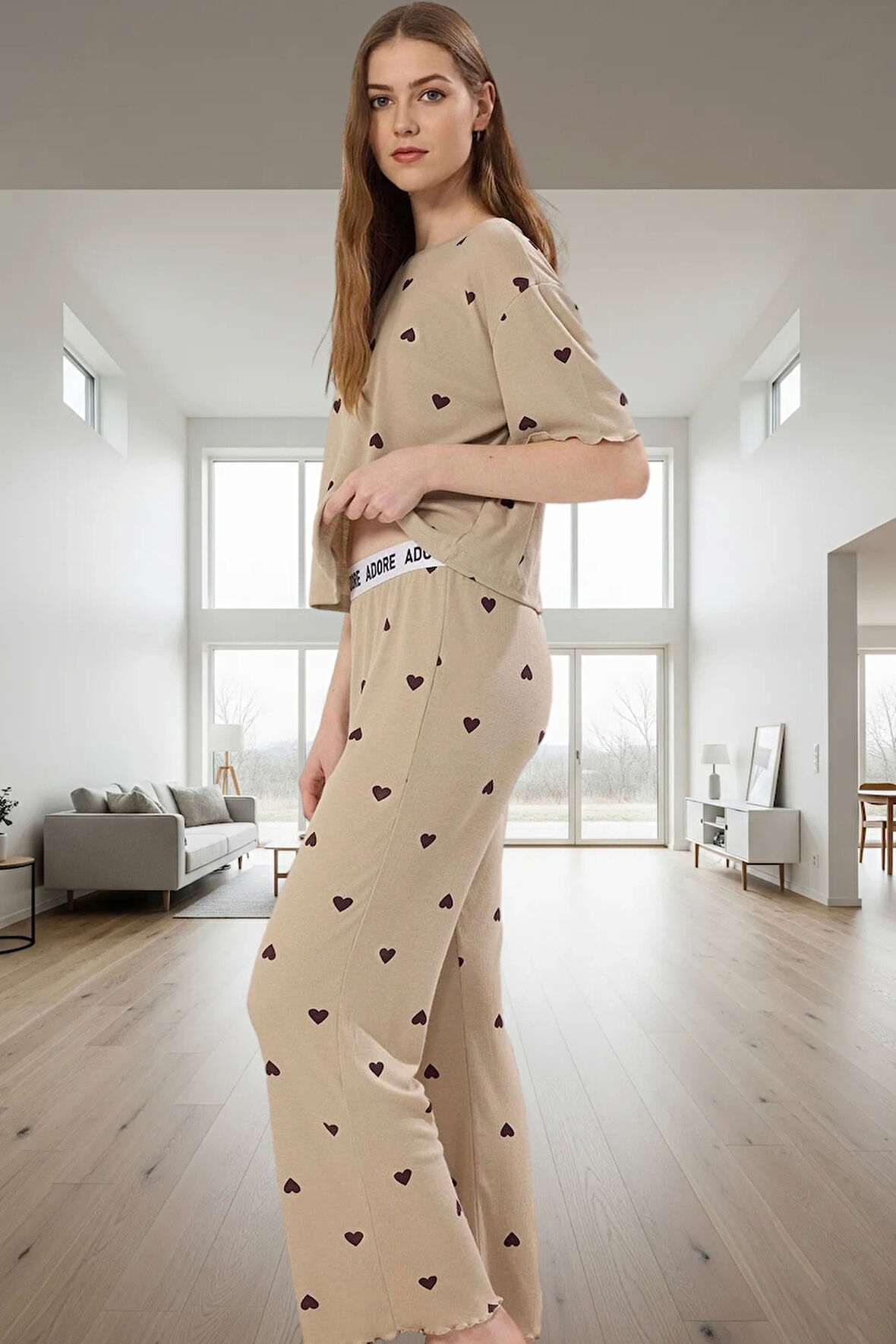 Kalpli Pijama Takımı Polyester Kumaş Boru Paça Regular Kalıp Ev Konforu Dayanıklı Malzeme