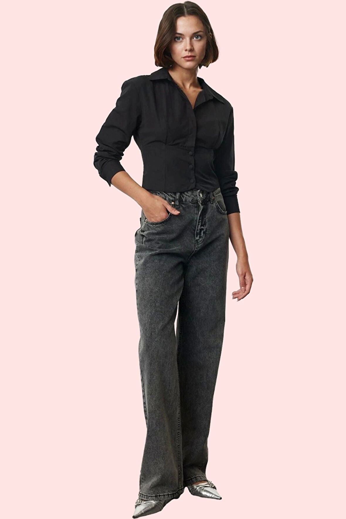 Kadın Crop Gömlek Pamuk Polyester Dokuma Kumaş Şık Tasarım Günlük Kullanım Kaliteli Malzeme