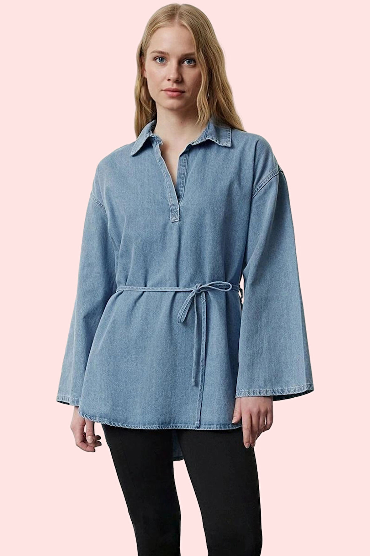 Kadın Denim Gömlek Pamuk Regular Tunik Casual Günlük Kombinler İçin Yaz Aylarının Vazgeçilmezi