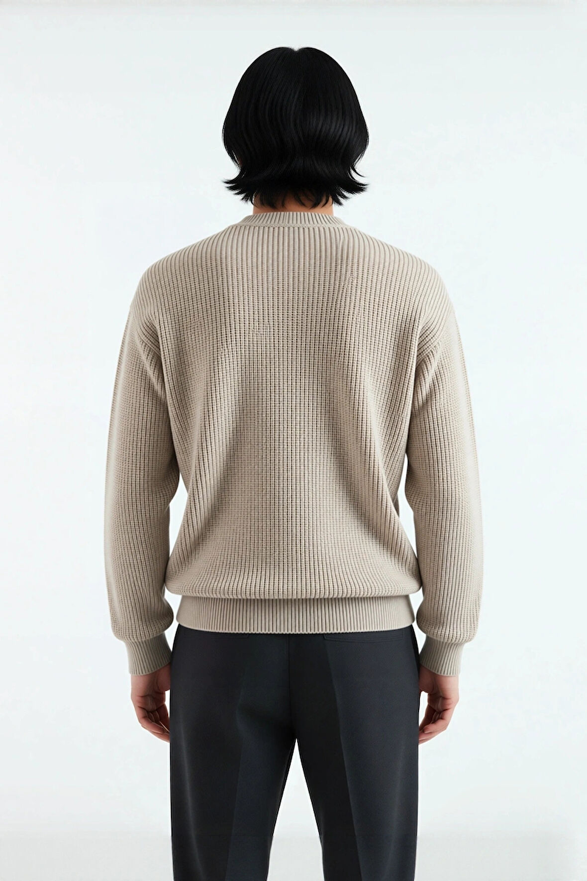 Erkek Geniş Kalıp Bisiklet Yaka Düz Baskısız Kalın Triko Kazak Kış Sezonu İçin İdeal Model