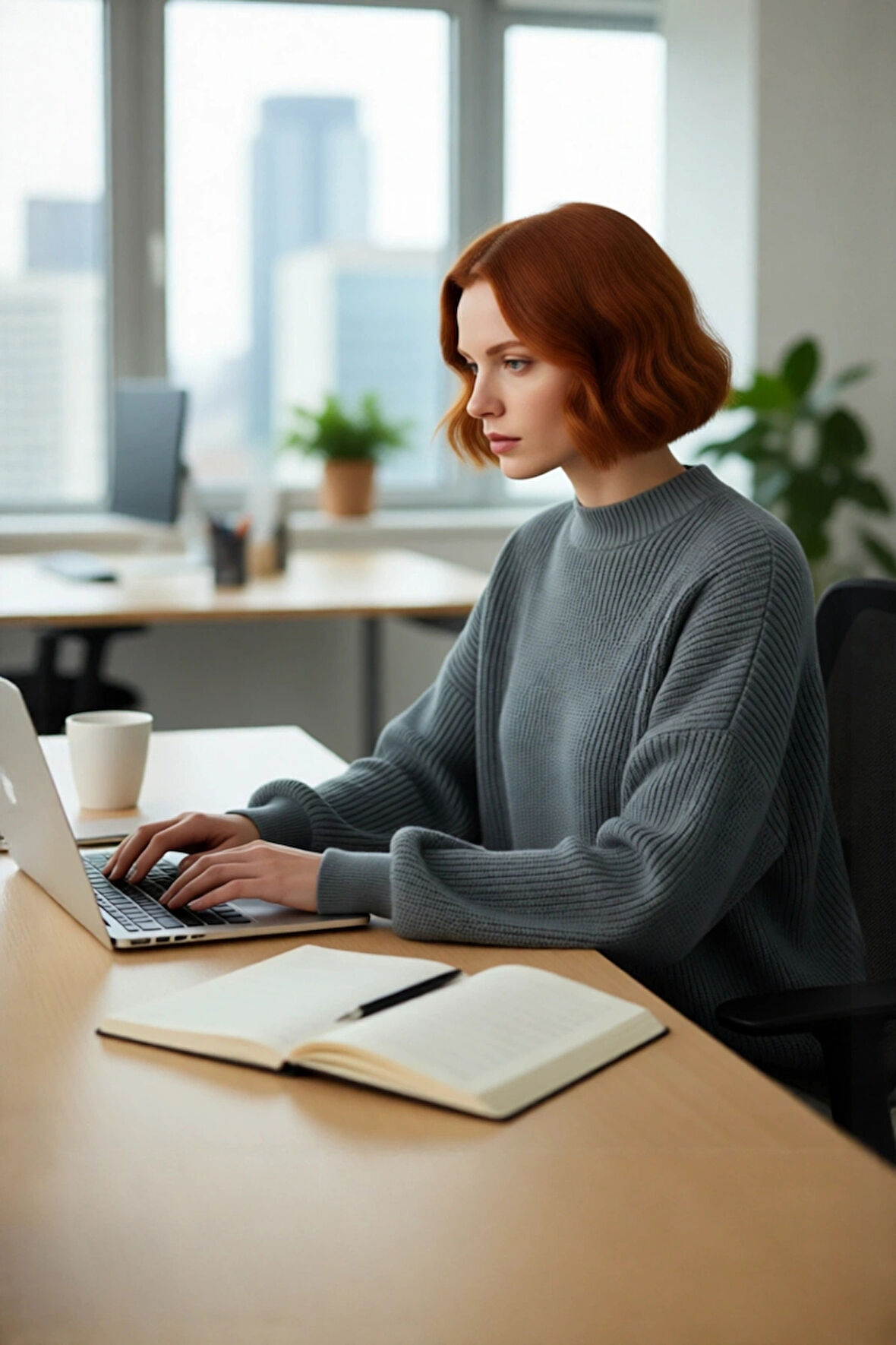 Kadın Salaş Oversize Balon Kol Bisiklet Yaka Selanik Dokuma Uzun Kollu Triko Kazak 100% Akrilik