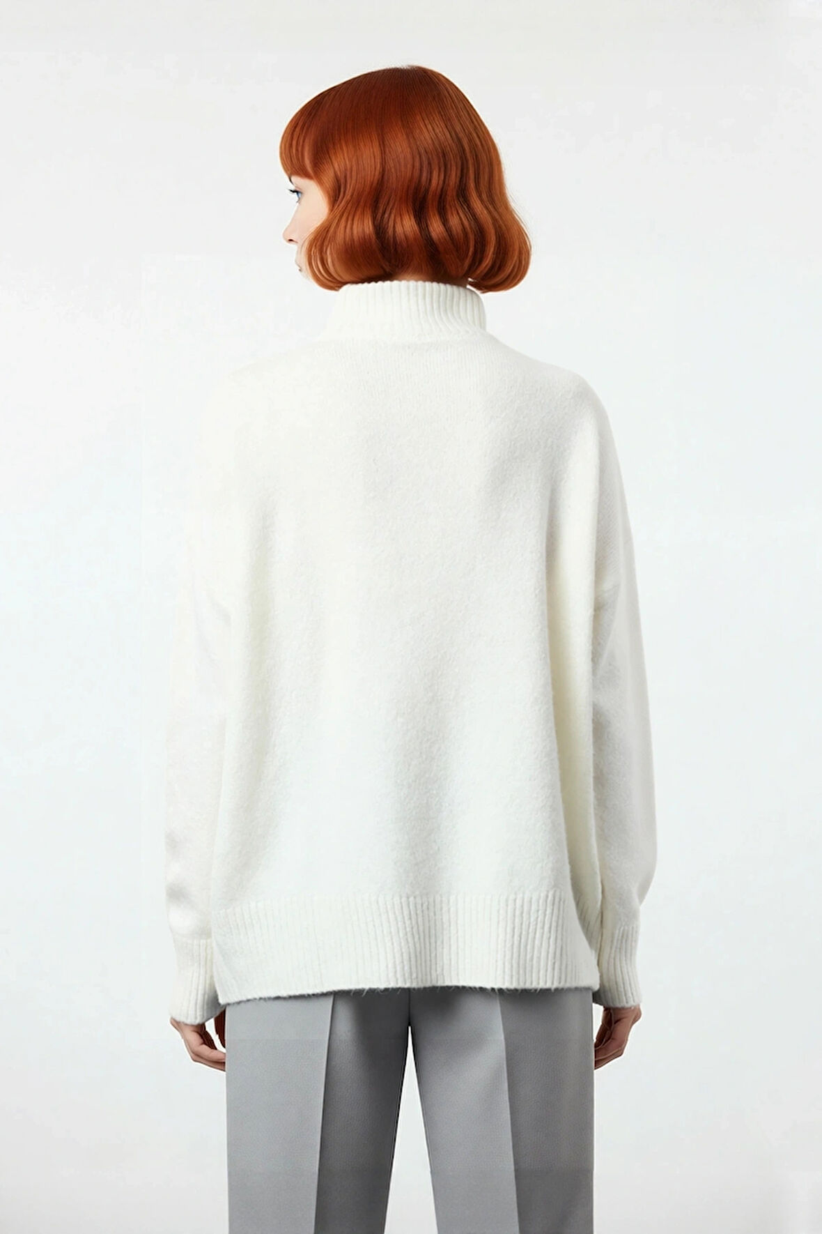 Kadın Günlük Oversize Düşük Kol Dik Yaka Uzun Triko Kazak Kışlık Şık Basic Rahatlık Sunar Kaliteli