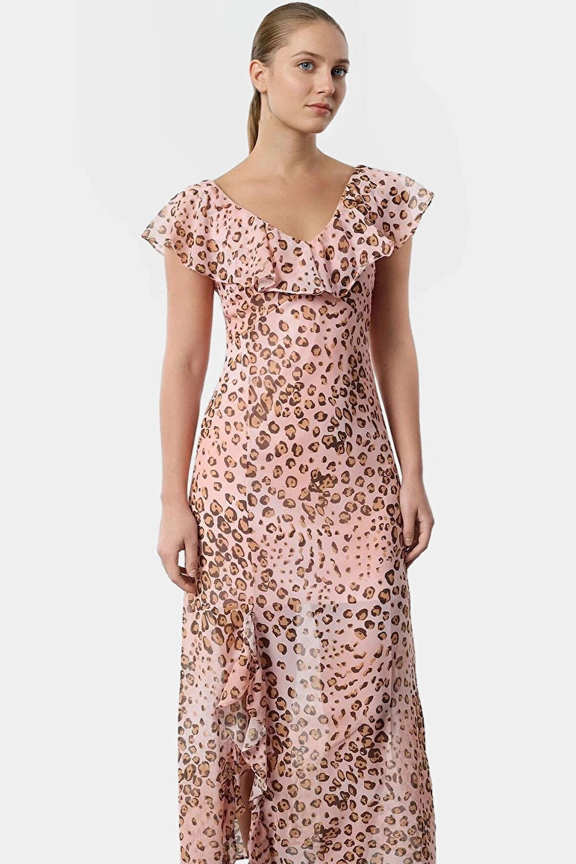 Yazlık A Line Maxi Elbise %Polyester Şifon Kumaş Çiçek Desen Profesyonel Görünüm