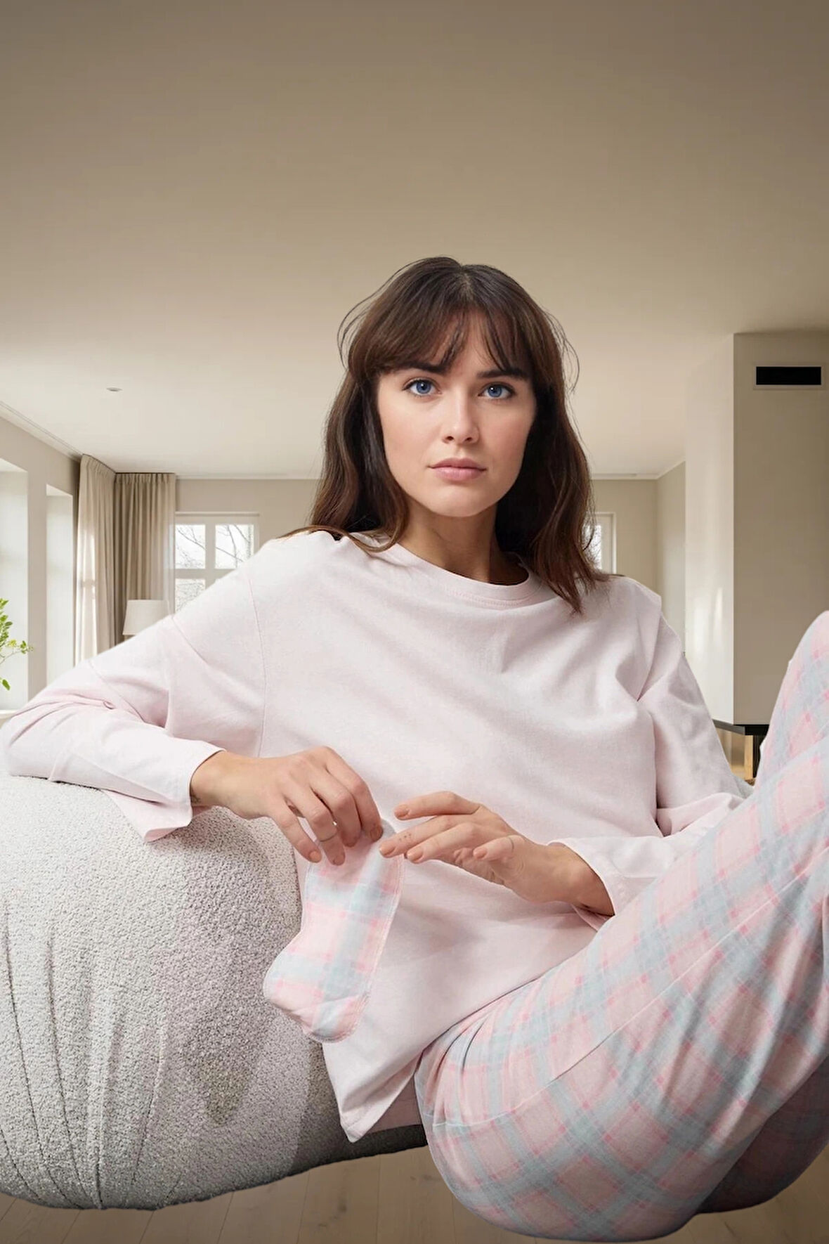 Kışlık Homewear Pijama Takımı Pamuklu Kumaş Ekose Desen Regular Kalıp Trend Tasarım