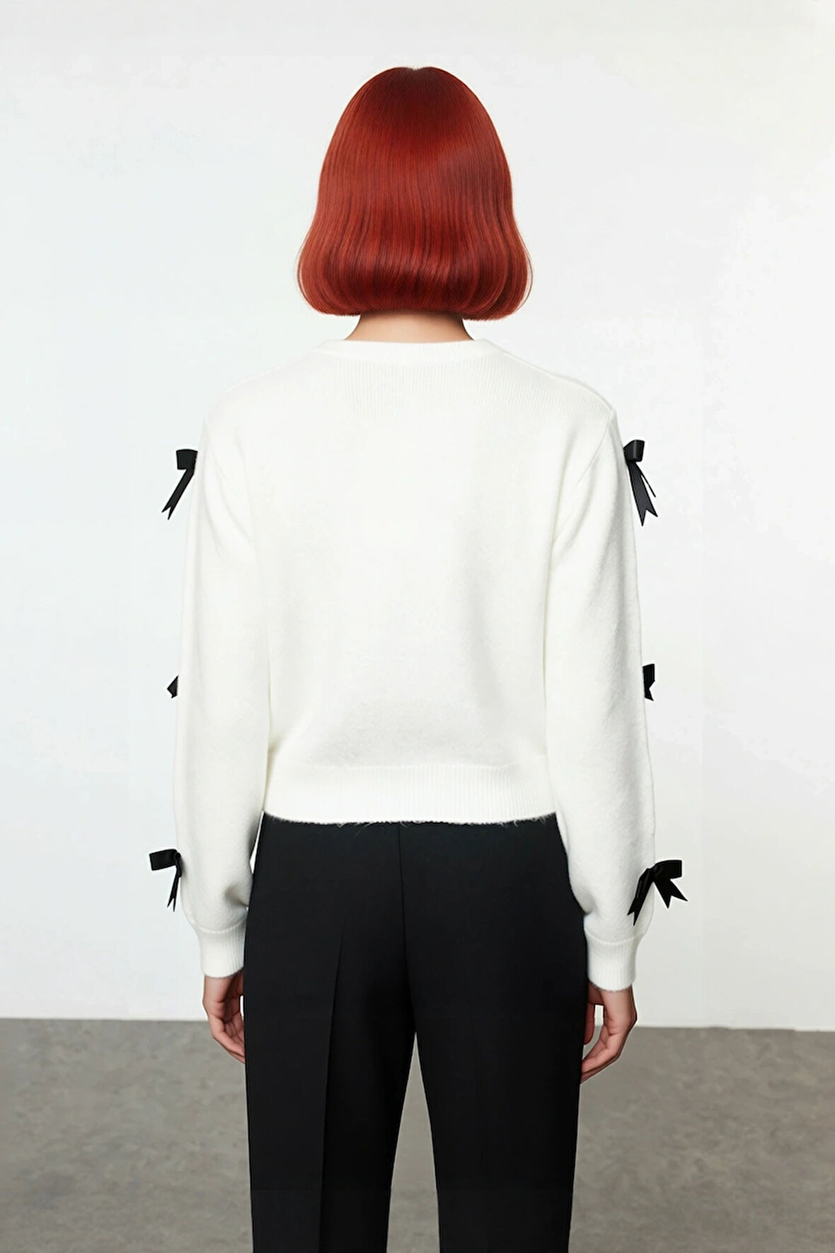 Kadınlar İçin Şık Basic Siluet Bisiklet Yaka Orta Kalın Triko Kurdeleli Uzun Kol Kazak Kaliteli